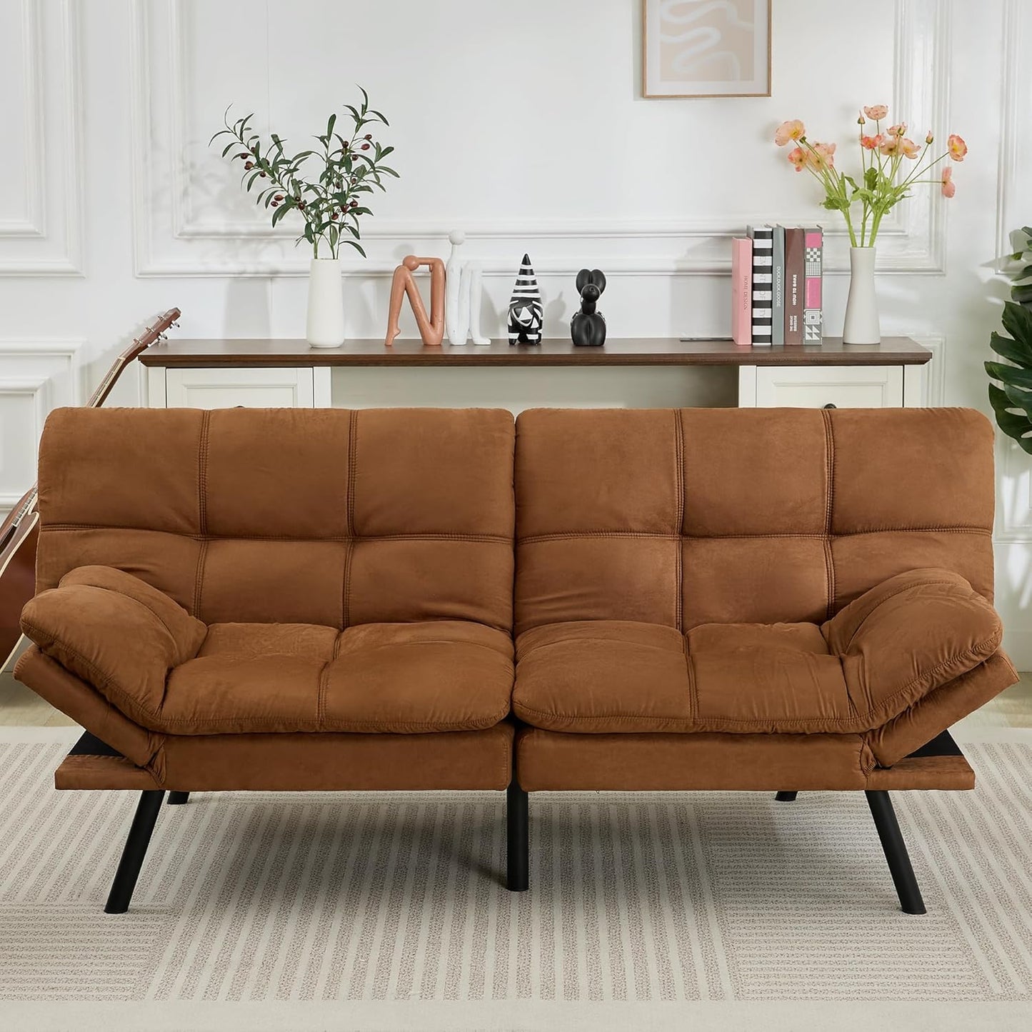 Brown loveseat, convertible sofa memory foam futon sofa bed modern sleeper sofa