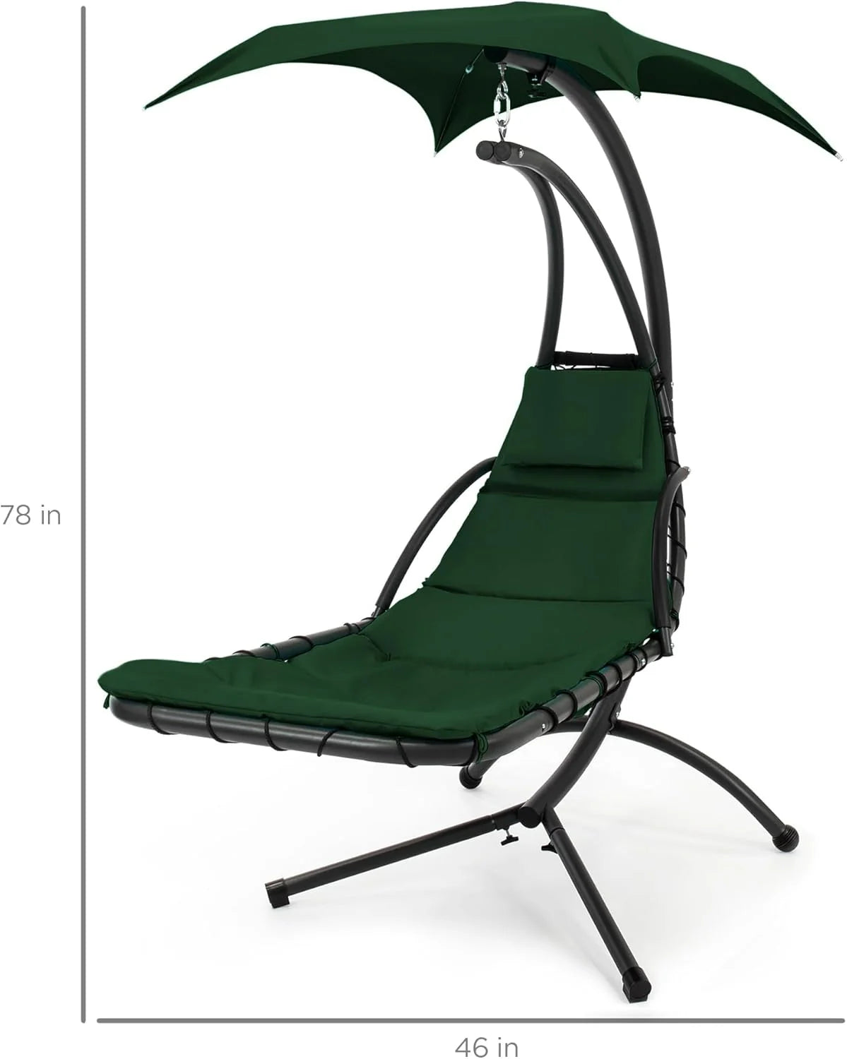 Best Choice Products Outdoor Hanging Curved Steel Chaise Lounge Chair Swing w/Built-in Pillow and Removable Canopy - Teal