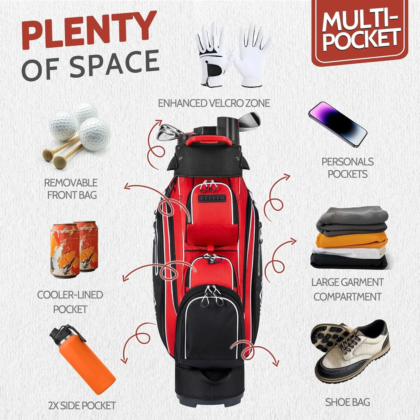 14-Way Golf Cart Bag Pro with Full Length Divider Top, Golf Bag for Men