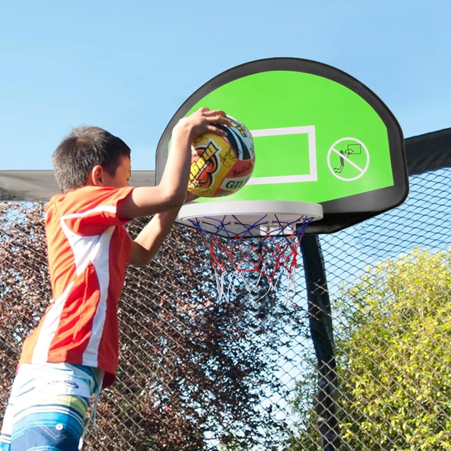 AOTOB 8FT 10FT 12FT 14 FT 15FT Trampoline with Safety Enclosure Net，Outdoor Trampoline with Basketball Hoop, Heavy Duty Jumping Mat and Spring Cover Padding for Kids and Adults, Storage Bag and Ladder