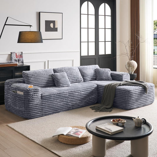 Cloud Sectional Couch with L-Shape Chaise, Modern Modular Sofa with Deep Seat, Built-in Cup Holder & Storage Pocket