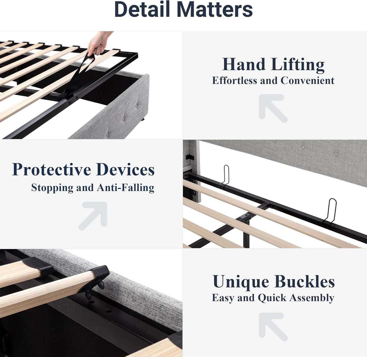 Allewie Queen Size Lift Up Storage Bed, Modern Wingback Headboard, Hydraulic Support, No Box Spring Needed, Light Beige