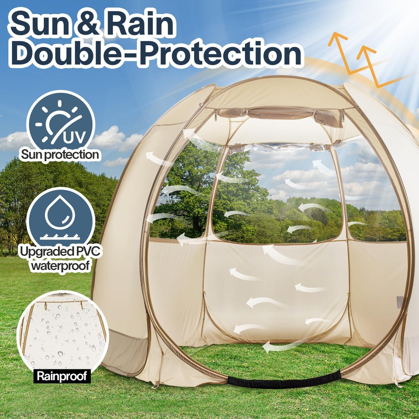 Screen gazebo, sleeps 6-10-15 people Igloo-style canopy tent with mosquito net on the sides Perfect for garden, patio, backyard