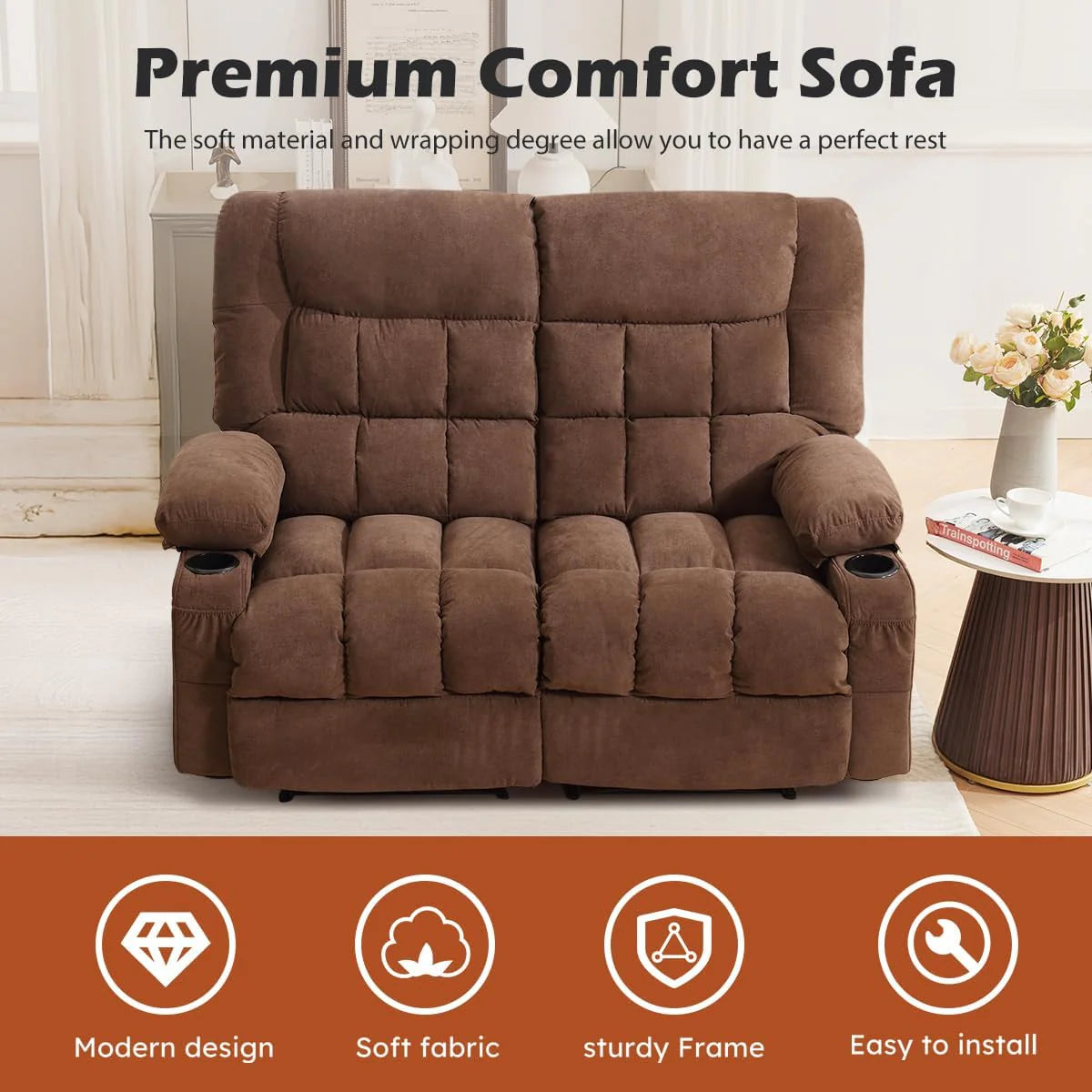 Recliner Loveseat with Cup Holders for Living Room