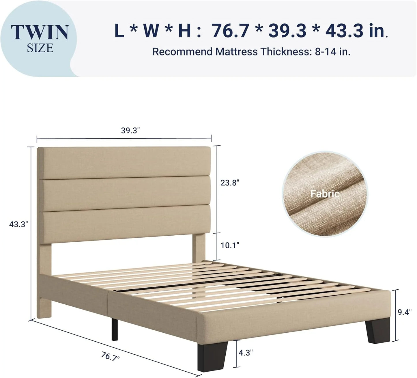 Allewie Queen Size Platform Bed Frame with Fabric Upholstered Headboard and Wooden Slats Support, Fully Upholstered Mattress Foundation/No Box Spring Needed