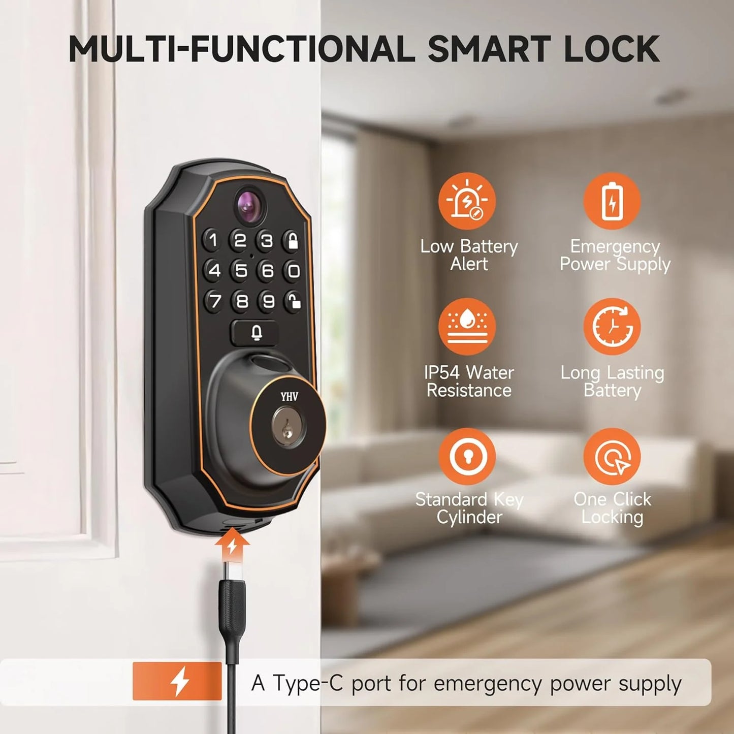 Keyless Entry Door Lock with Camera Fingerprint Smart Door Lock with App Remote Control