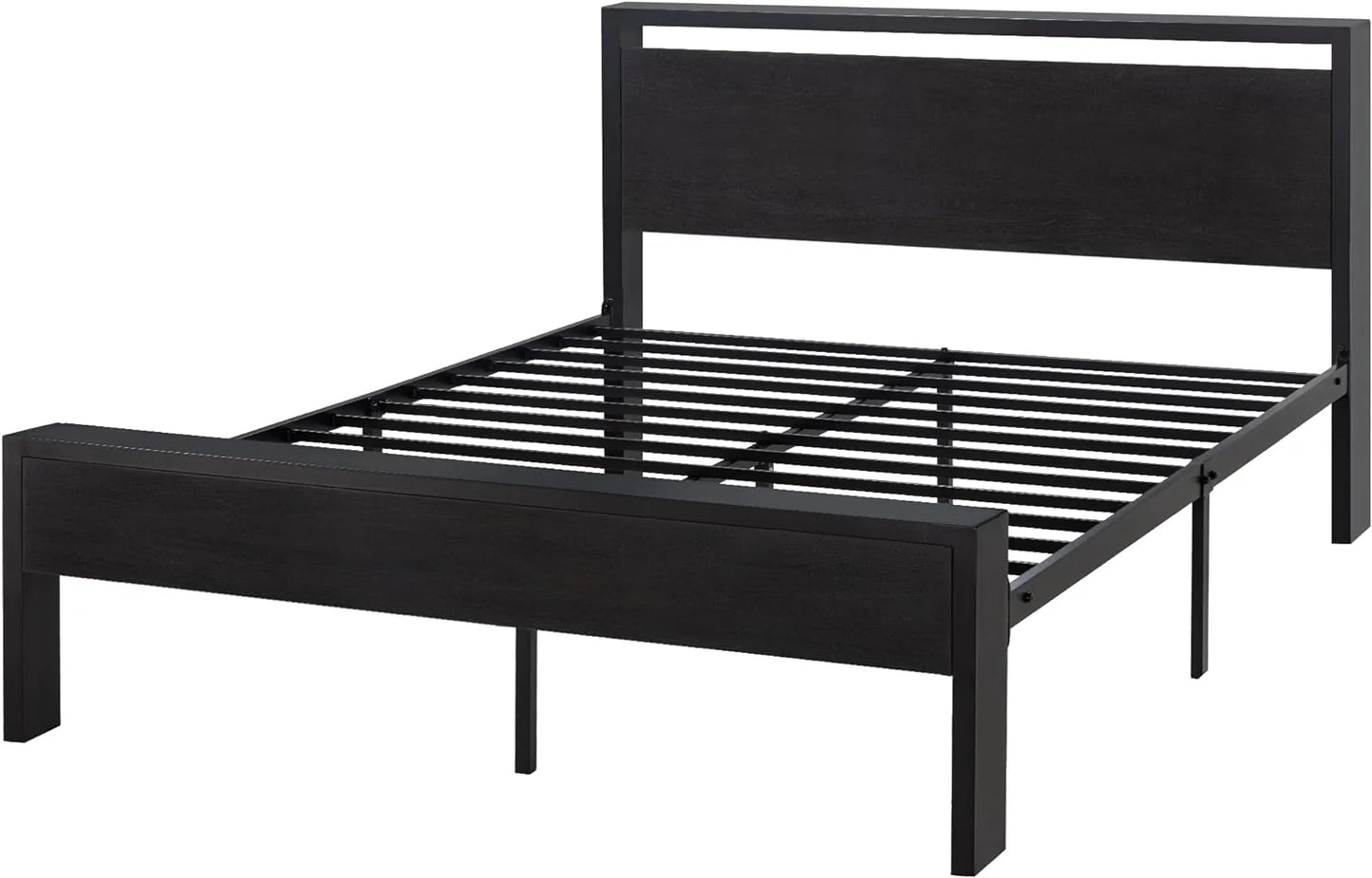 SHA CERLIN 14 Inch Queen Size Metal Platform Bed Frame with Wooden Headboard and Footboard, Mattress Foundation, No Box Spring Needed, Large Under Bed Storage, Non-Slip Without Noise, Black Oak