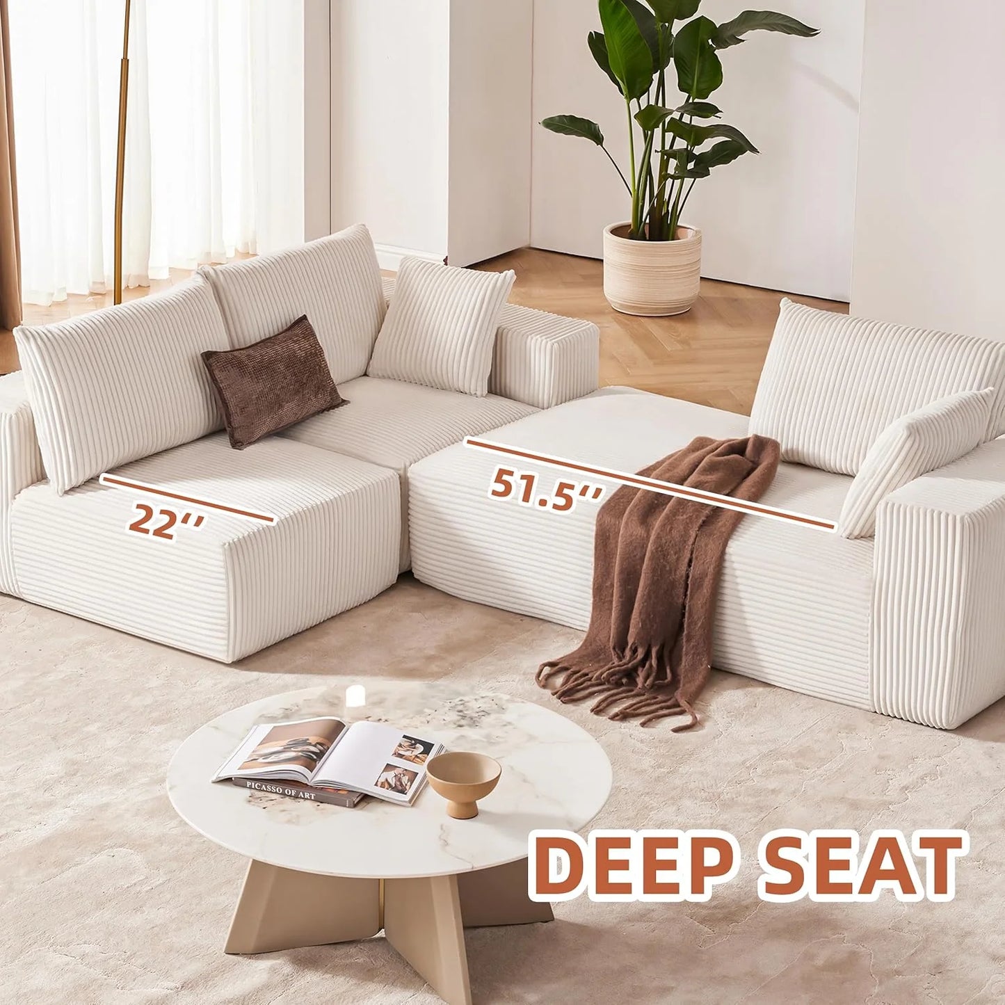 108 inch sectional sofa, cloud sectional sofa with deep seat, modern sectional L shaped sofa