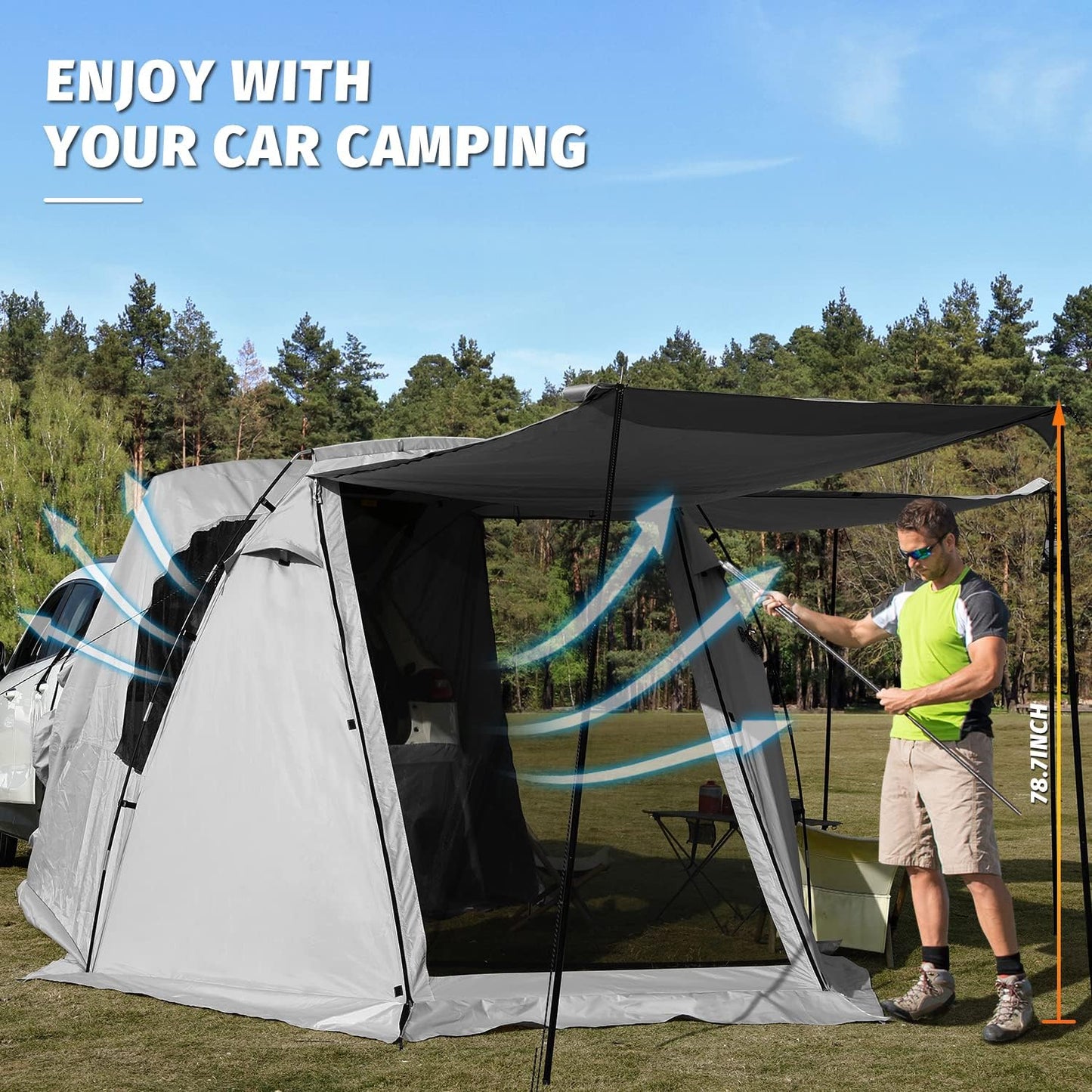KAMPKEEPER SUV Car Tent, Tailgate Shade Awning Tent for Camping, Vehicle Camping Tents Outdoor Travel (Black)