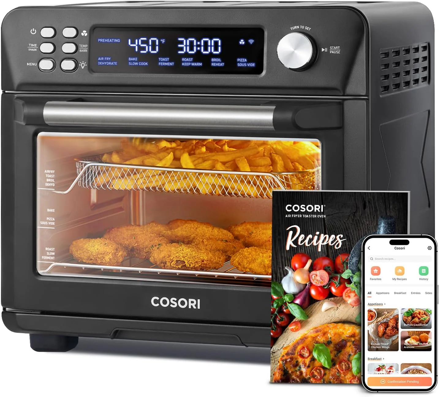 COSORI Smart 12-in-1 Air Fryer Toaster Oven Combo, Airfryer Convection Oven Countertop, Bake, Roast, Reheat, Broiler, Dehydrate, 75 Recipes & 3 Accessories, 26QT