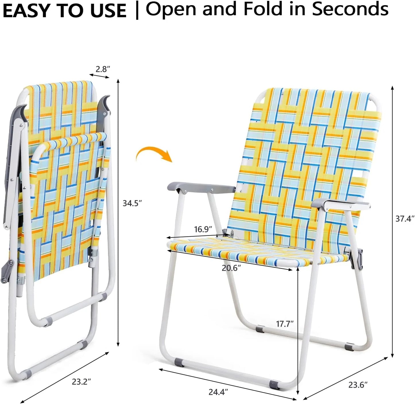 VINGLI Patio Lawn Webbed Folding Chairs Set of 2, Outdoor Beach Portable Lawn Chair Camping Chair Beach Chair