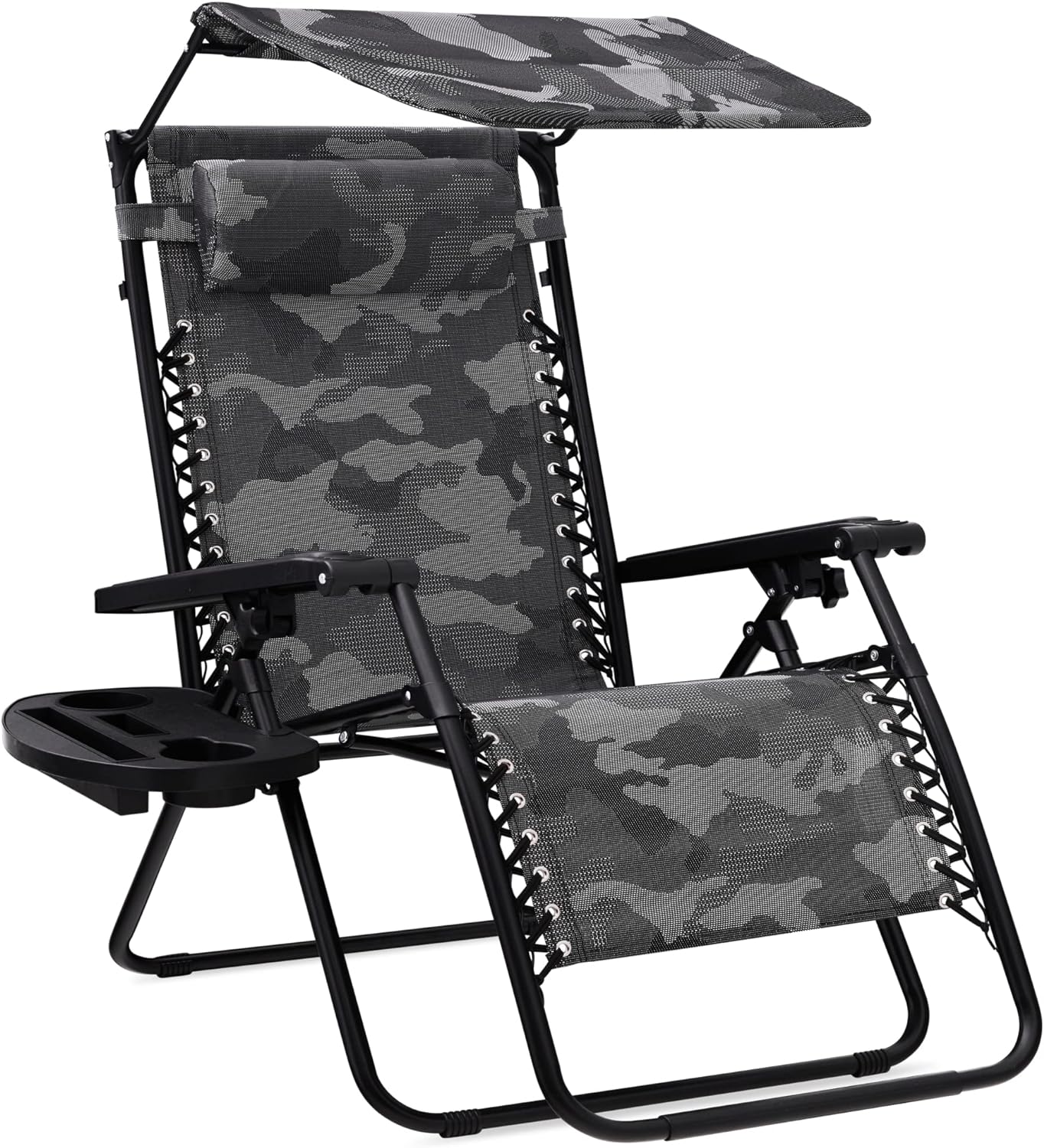 Best Choice Products Folding Zero Gravity Outdoor Recliner Patio Lounge Chair w/Adjustable Canopy Shade, Headrest, Side Accessory Tray, Textilene Mesh - Peacock Blue