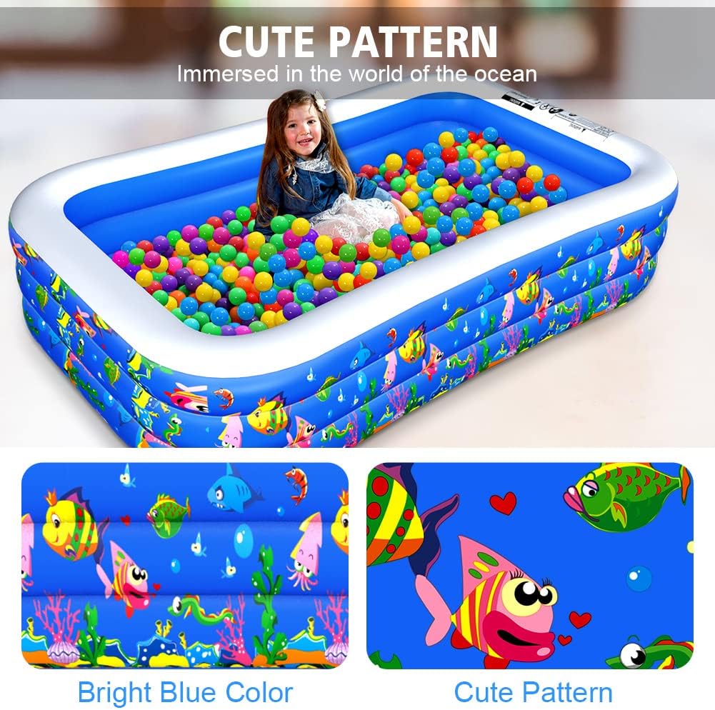 Inflatable Swimming Pool, 120" x 72" x 22" Kiddie Pools, Family Lounge Pools Thickened Above Ground Family Pool for Summer Water Party, Backyard, Garden Lawn, Blue