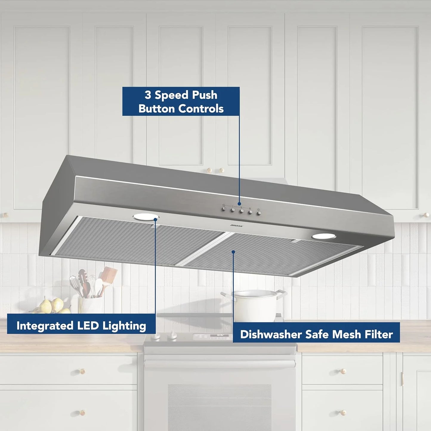 Broan-NuTone Three-Speed Glacier Undercabinet Range Hood with LED Light, ADA Compliant