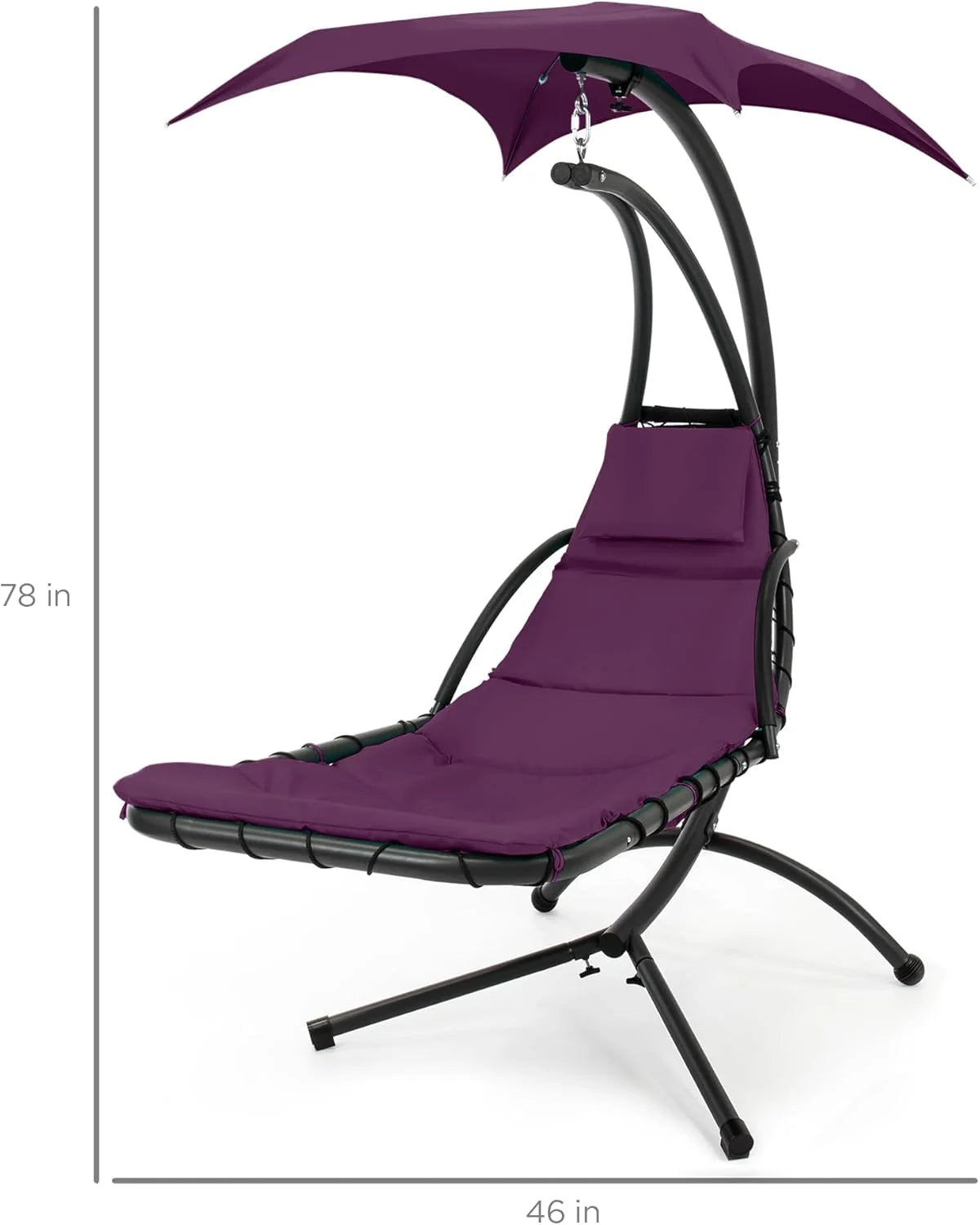 Best Choice Products Outdoor Hanging Curved Steel Chaise Lounge Chair Swing w/Built-in Pillow and Removable Canopy - Charcoal Gray