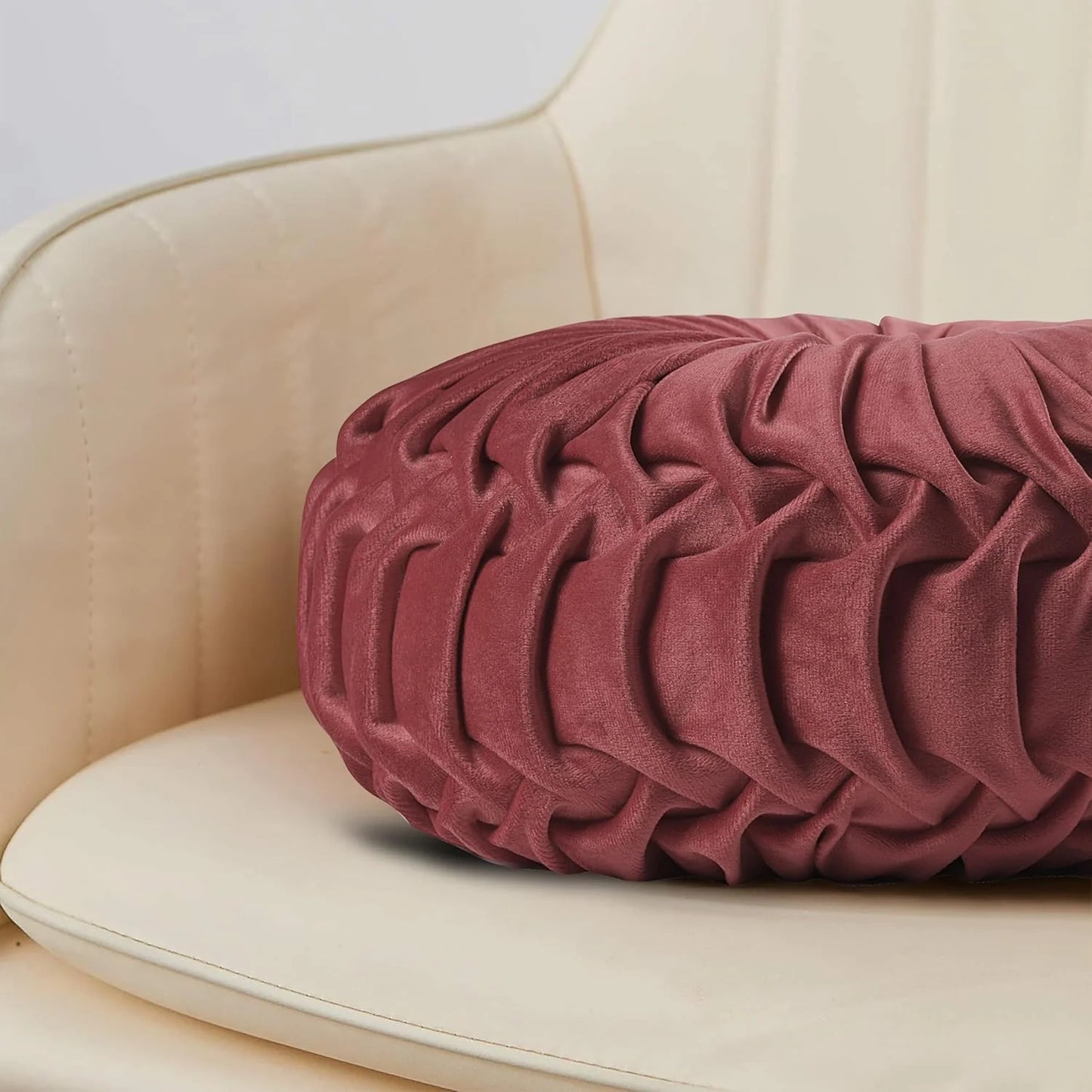 Set of 2 Decorative Round Pleated Throw Pillows