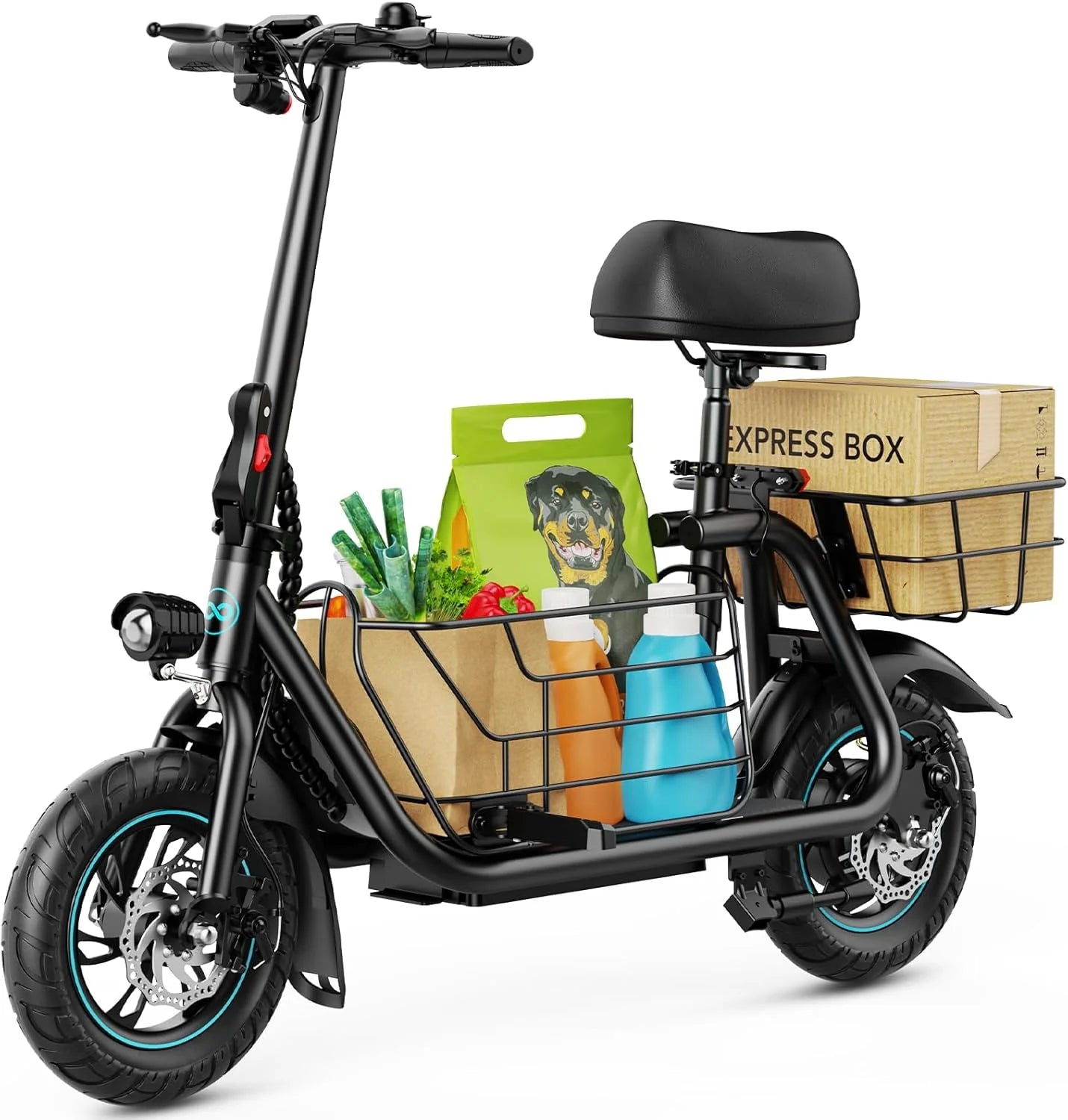 Gyroor Adult Electric Scooter with Large Center Basket, 20 Mile Range, Foldable, and Seat