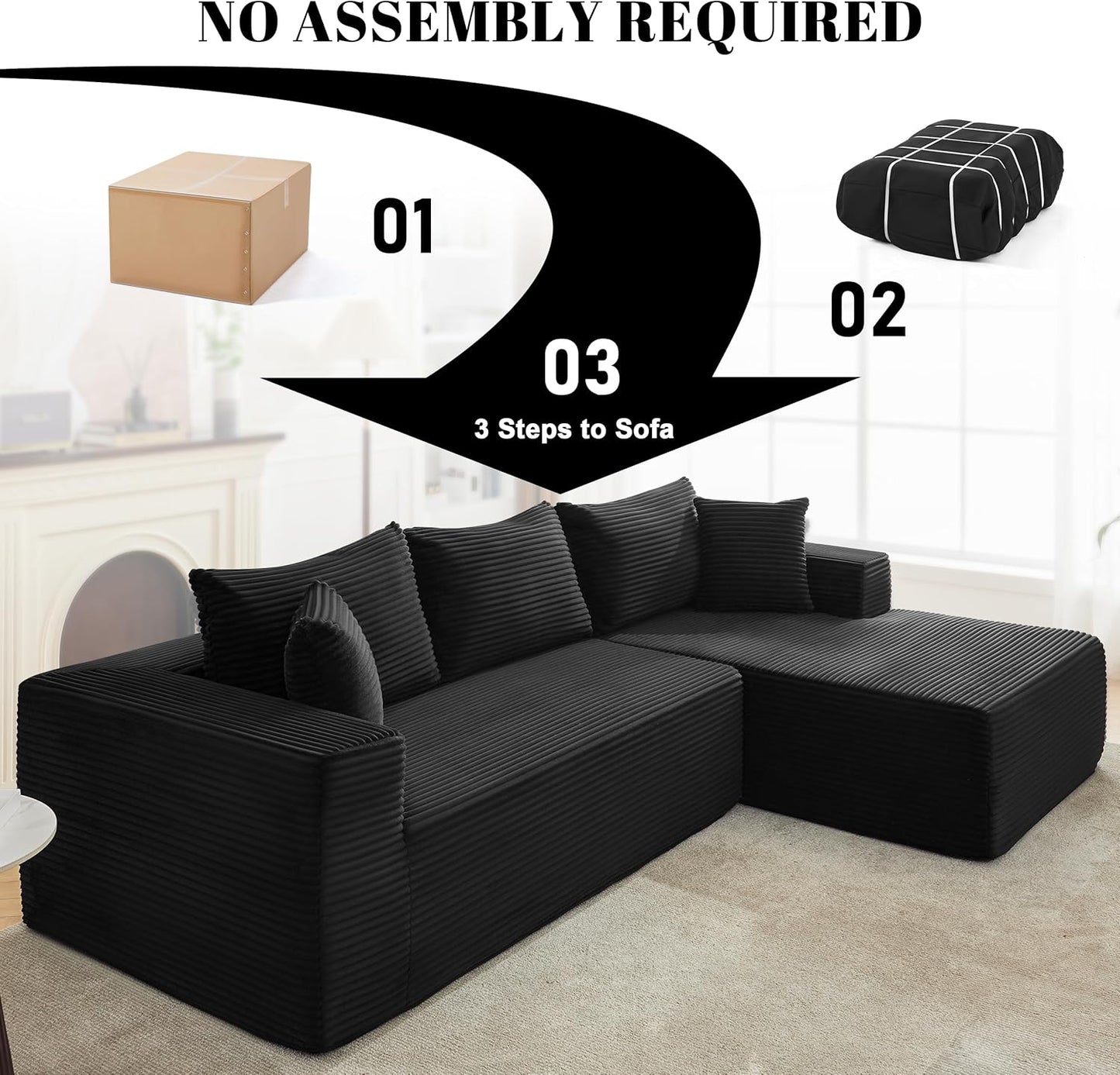 110-inch cloud sofa, boneless sofa in the living room, modular sofa with deep seats