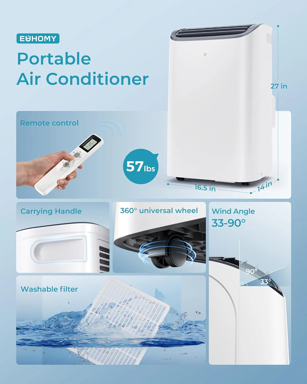 EUHOMY 8,000 BTU Portable Air Conditioners, 4-in-1 Portable AC Unit Up to 350 Sq.Ft, 4 Modes Quiet Air Conditioner with Remote Control, Cool, Fan, Dehumidifier, 24H Timer, Bedroom, Office, Apartments