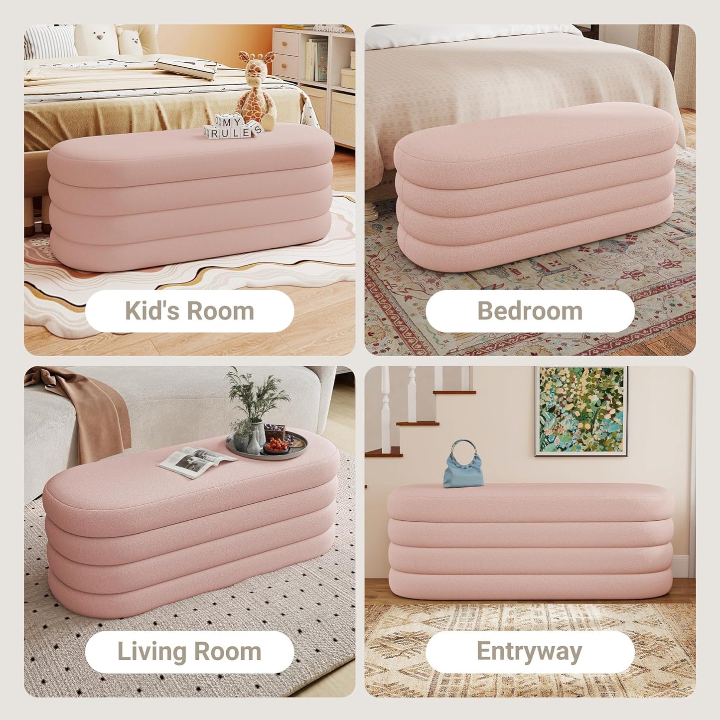 Storage Ottoman Bench 49.2 Inch Upholstered Fabric Storage Bench