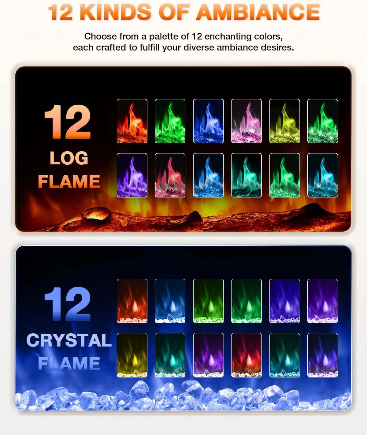 Electric Fireplace 60Inch,Wall Mounted Electric Fireplace Heater with Timer Inserts，TV Stand Touch Screen and Realistic Flame,Log Set,Crystal Flames 750 to 1500W，Remote for Living Room