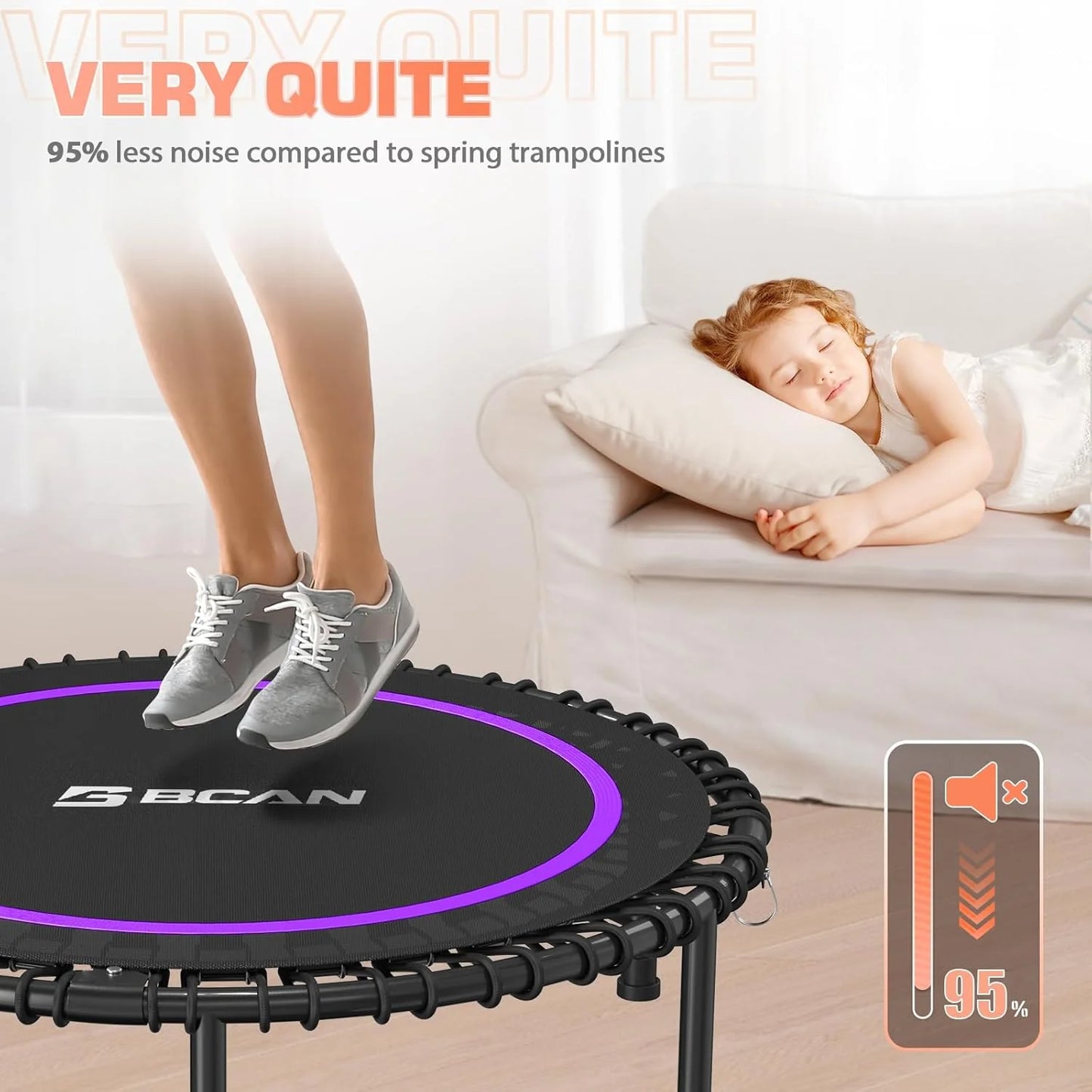 BCAN 450/550 LBS Foldable Mini Trampoline, 40"/48" Fitness Trampoline with Bungees, U Shape Adjustable Foam Handle, Stable & Quiet Exercise Rebounder for Adults Indoor/Outdoor Workout
