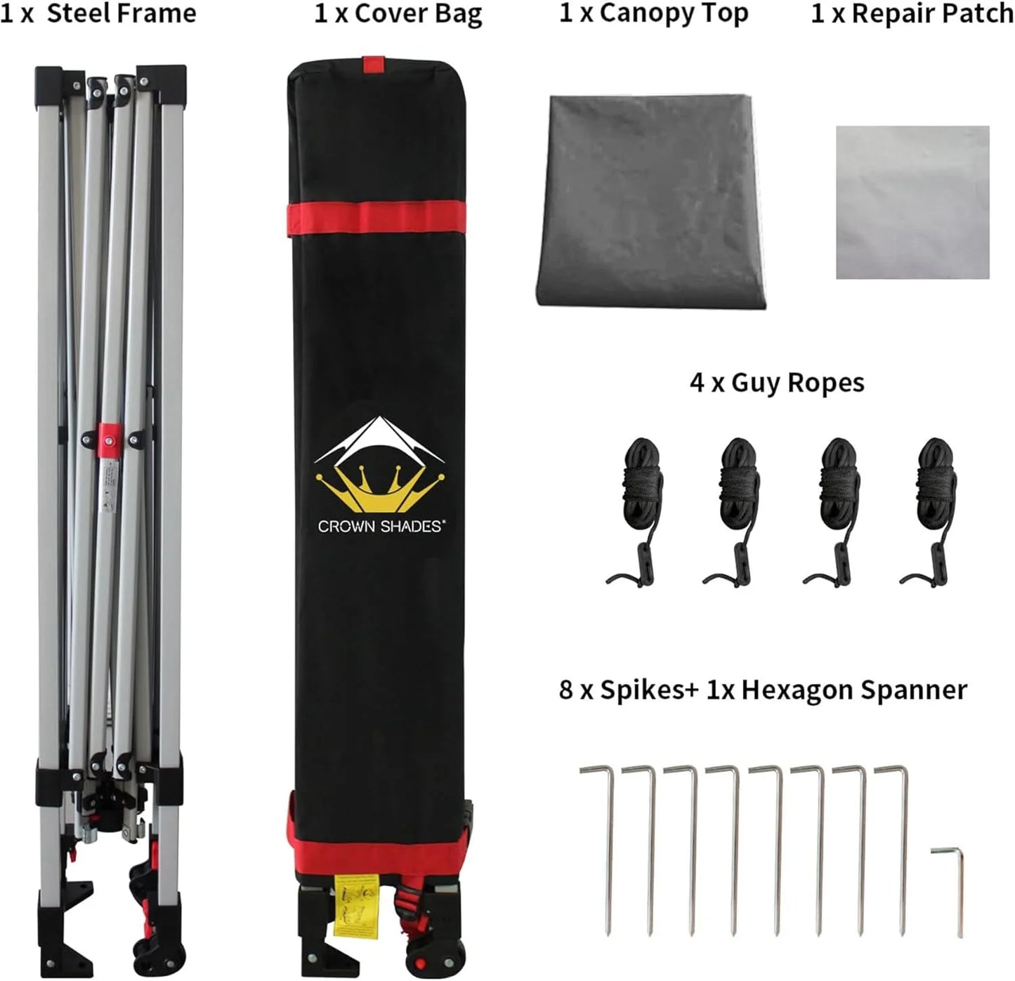 10x10 Pop-Up Awning - One-Click Installation Beach Tent - Outdoor Sunshade Silver Coated Top, 3 Heights and 4 Sand Pockets