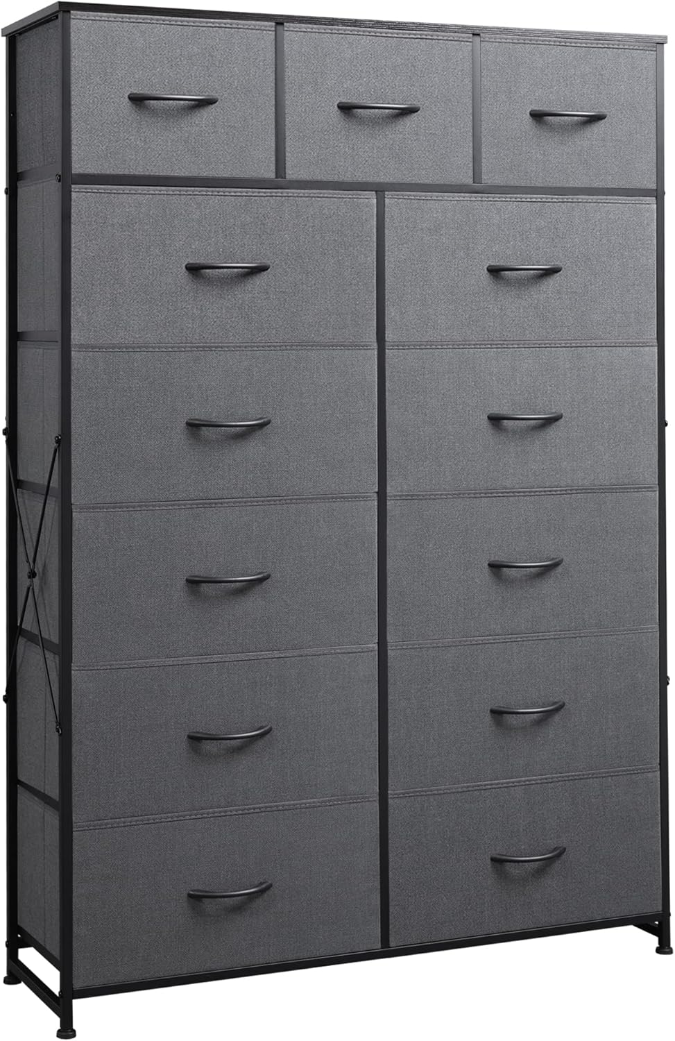 WLIVE Storage Organizer Unit with 13 Fabric Bins, Storage Drawers Organizer with Steel Frame, Tall Storage Tower Organizaton for Living Room, Hallway, Office, Charcoal Black