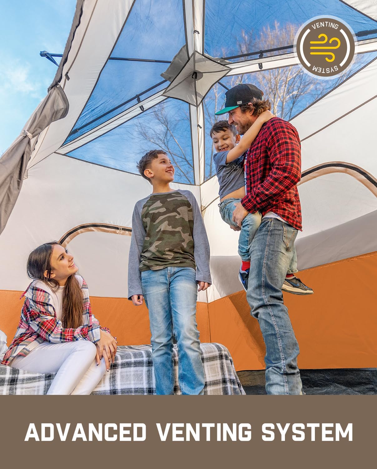 Portable camping tent for 4/6/8/10 people with instant cabin and rainproof and windproof