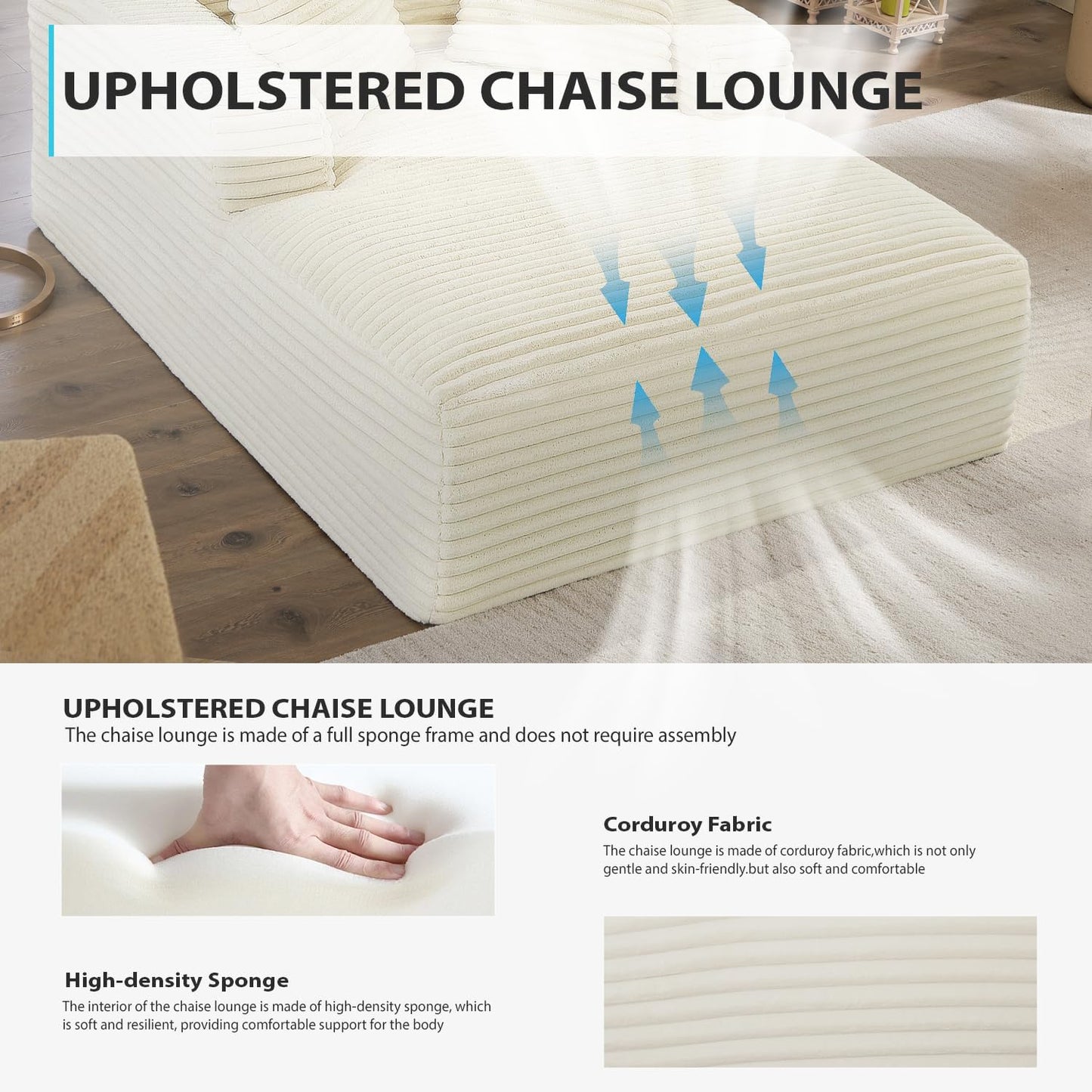 50-inch indoor recliner, oversized corduroy upholstered boneless sofa bed, deep sleeper sofa reading chair, cloud sofa, living room sofa