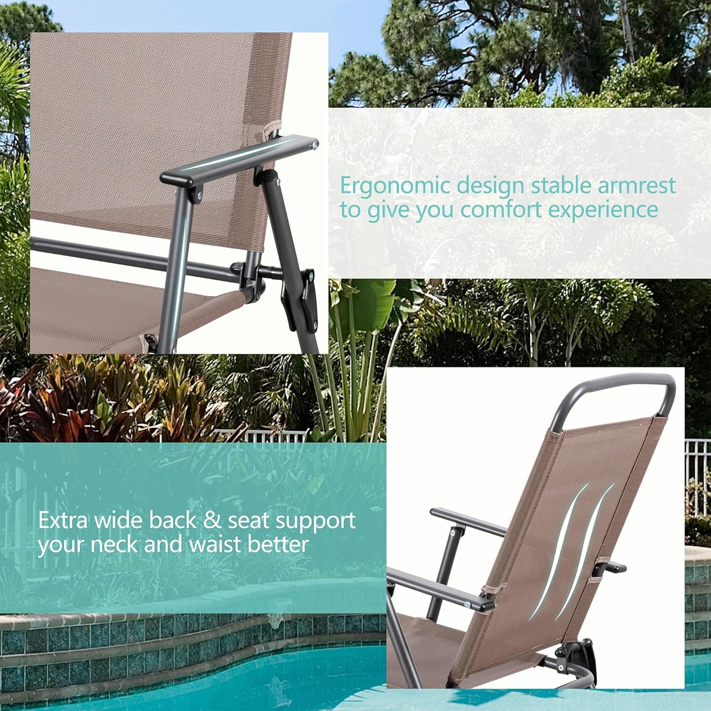 Vongrasig 6 Piece Folding Patio Dining Set,Small Metal Outdoor Garden Patio Table and Chair Set w/Umbrella for Lawn,Deck,Backyard,Black