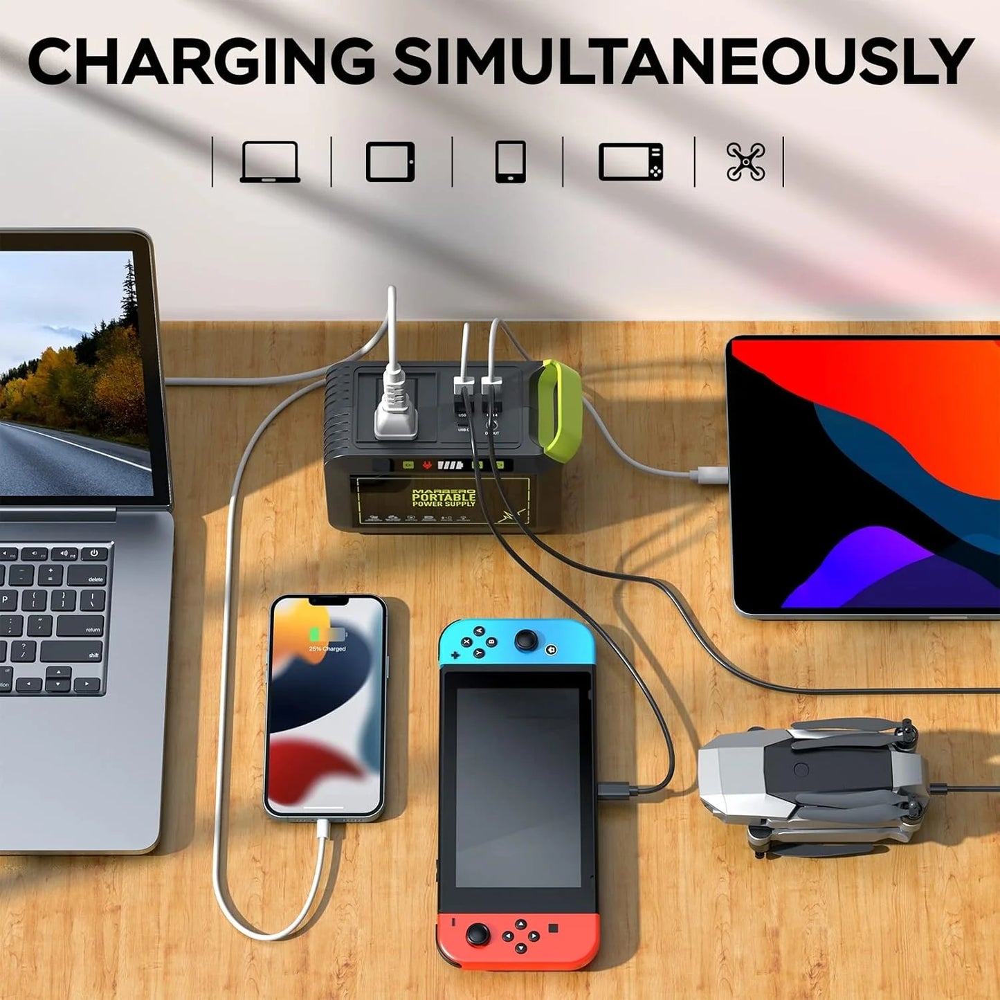 Portable Power Station 88Wh Camping Lithium Battery Solar Generator Fast Charging with AC Outlet 120W Peak Power Bank