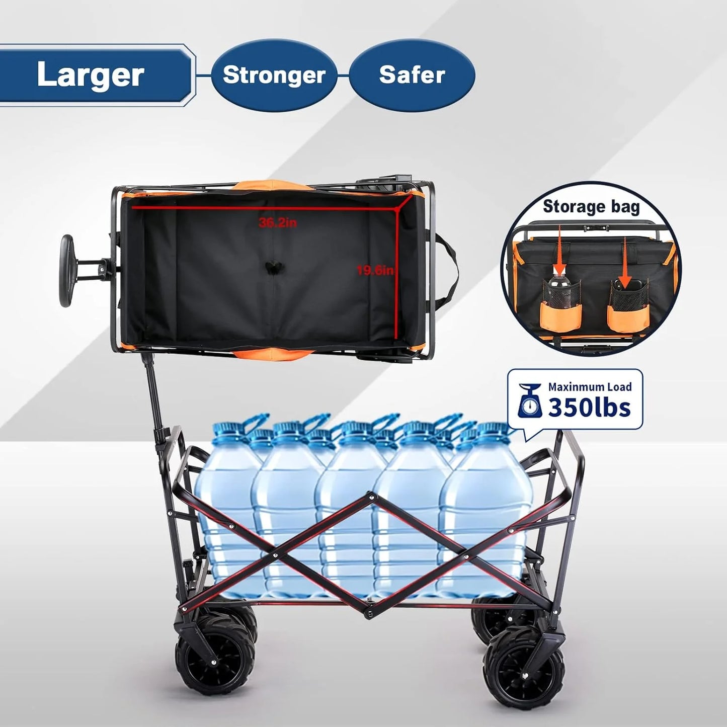 Heavy Duty 350 lb Capacity Foldable Caravan, Outdoor Folding Camping Caravan, Portable Grocery Cart, Adjustable Rolling Cart