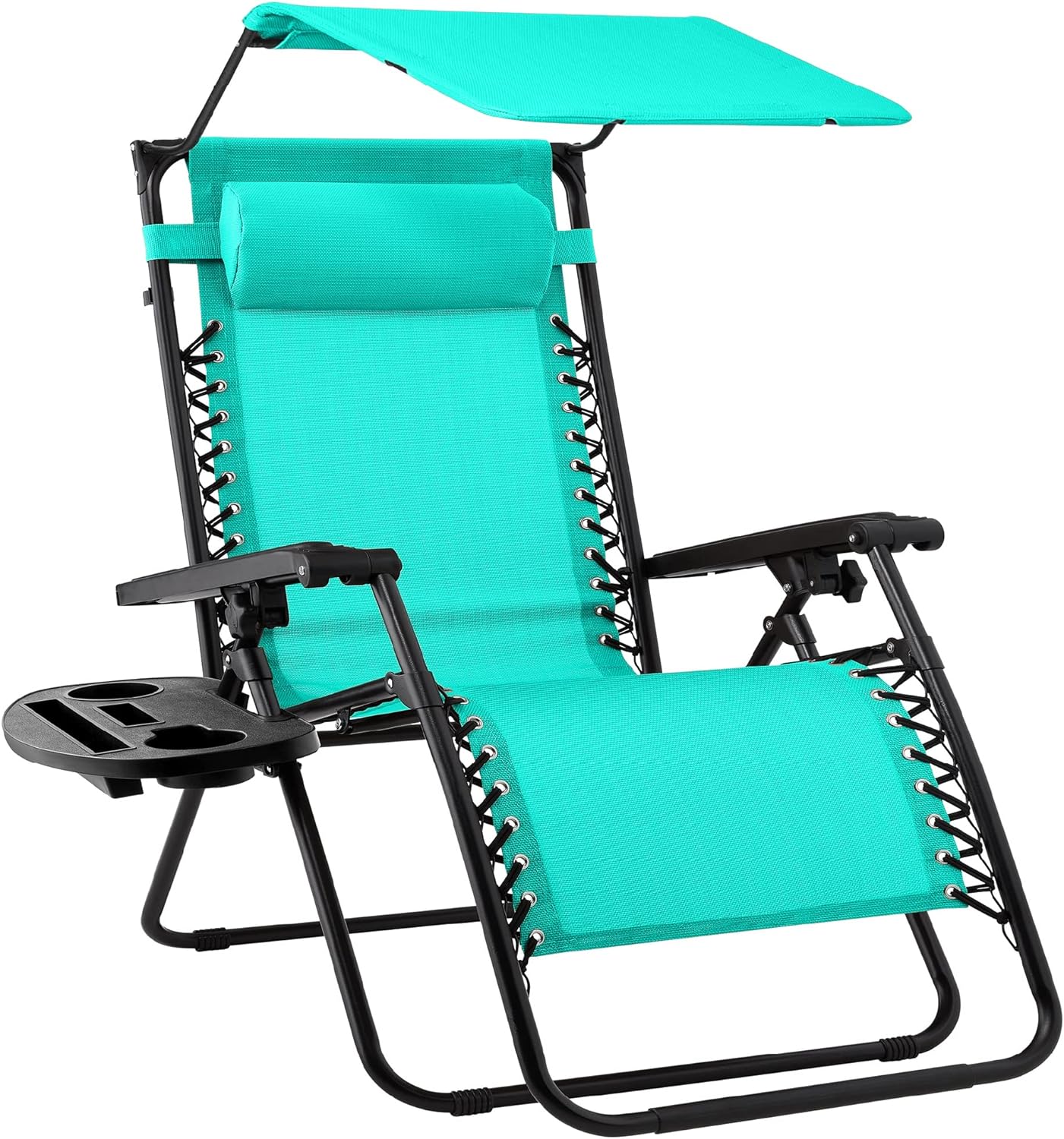 Best Choice Products Folding Zero Gravity Outdoor Recliner Patio Lounge Chair w/Adjustable Canopy Shade, Headrest, Side Accessory Tray, Textilene Mesh - Peacock Blue
