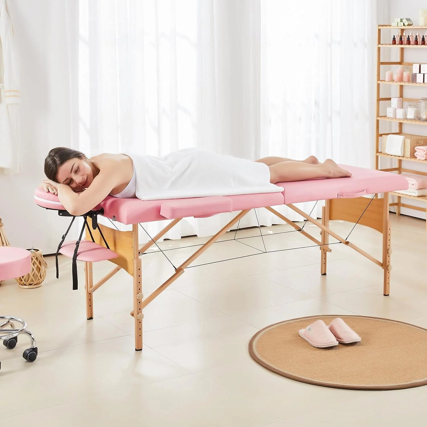 Yaheetech Massage Table Portable Lash Beds Spa Bed Massage Couch Foldable Spa Tables Adjustable 2 Fold with Non-Woven Bag 24 inch, Black