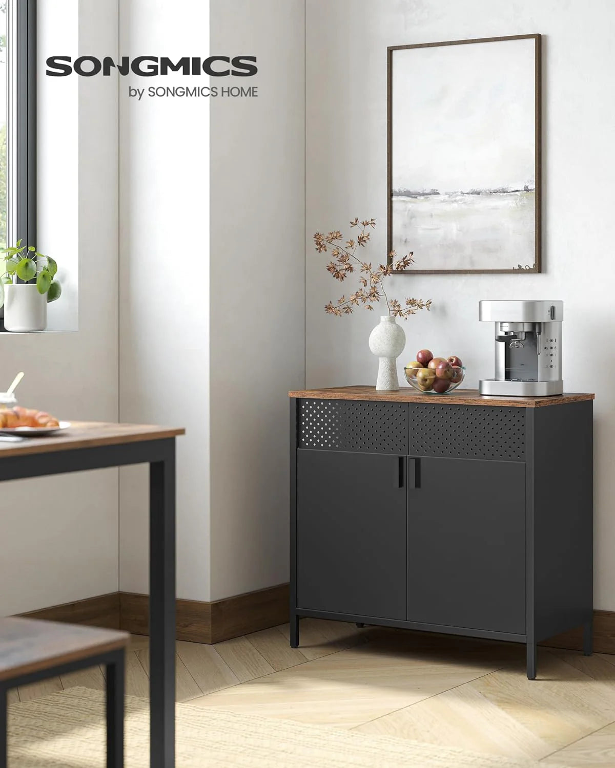 SONGMICS Storage Cabinet, Metal Cabinet, Sideboard with 2 Doors, 15.7 x 31.5 x 29.9 inches