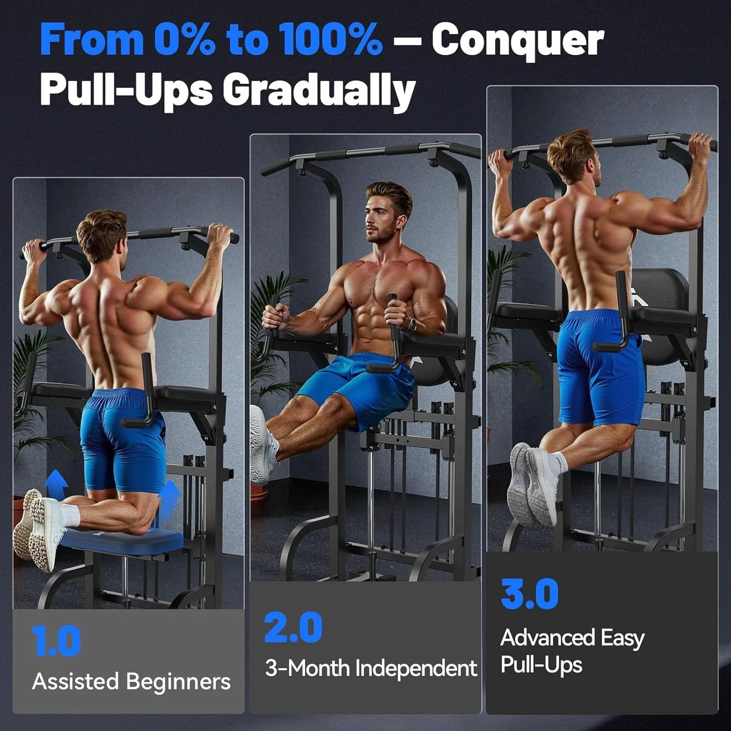 Sportsroyals Power Tower Pulp Up Bar Station, 450 lbs stable suspended immersion tilt station