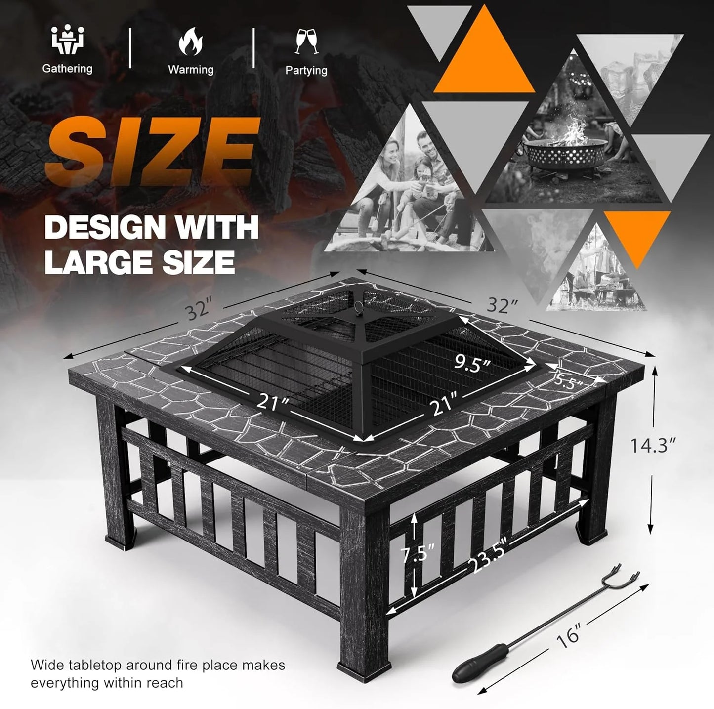 Devoko Outdoor Fire Pit, 32 Inch Firepit Table Metal Outdoor Fireplaces with Waterproof Cover for Outside Patio Camping