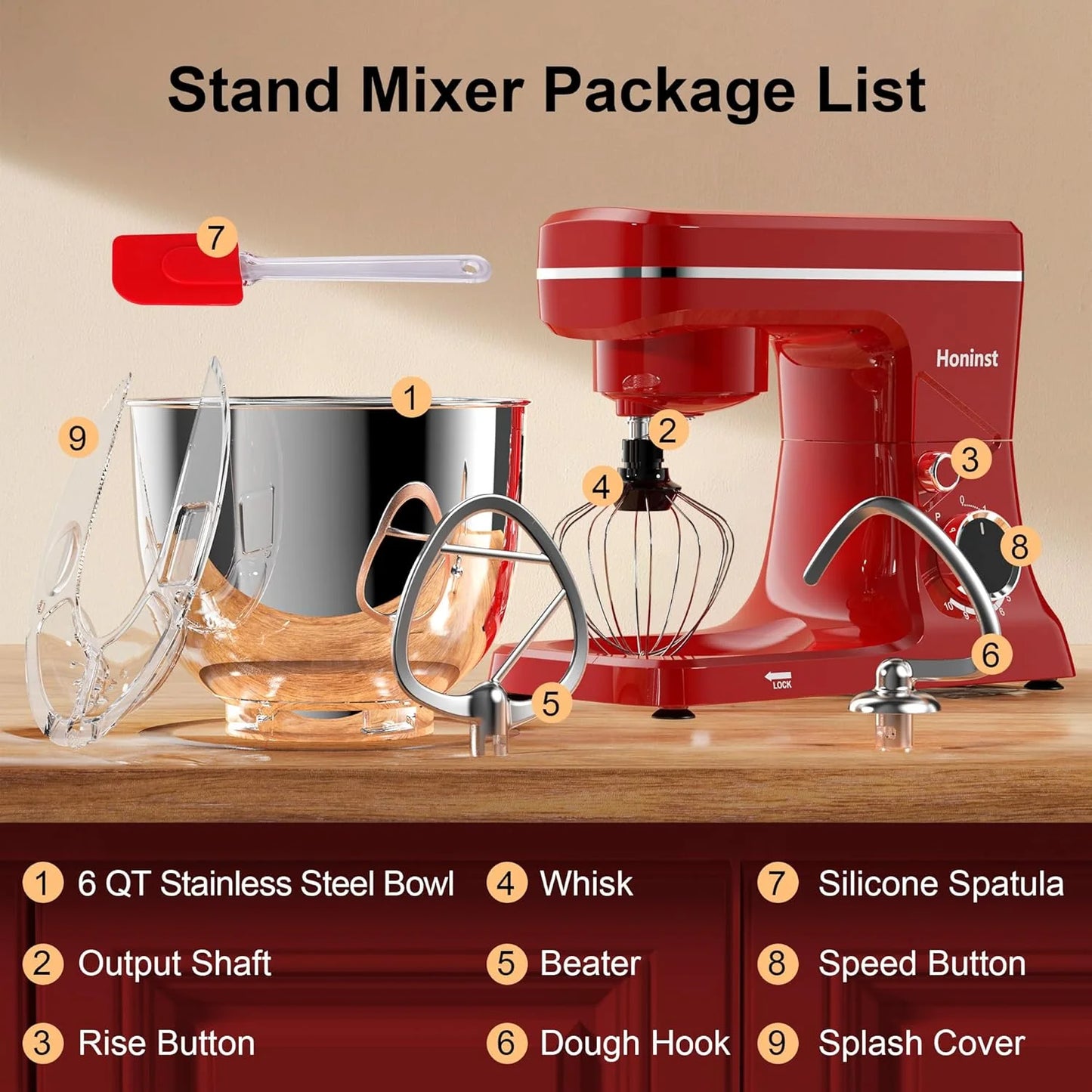 10-Speed Stand Mixer with 8-in-1 Splash Guard, Tilt Head, 6-Quart Stainless Steel Bowl + Dishwasher-Safe Dough Hook/Whisk/Blender/Scraper