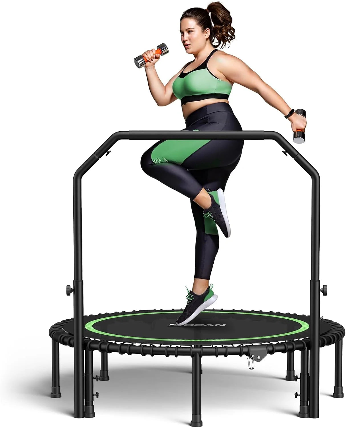 BCAN 450/550 LBS Foldable Mini Trampoline, 40"/48" Fitness Trampoline with Bungees, U Shape Adjustable Foam Handle, Stable & Quiet Exercise Rebounder for Adults Indoor/Outdoor Workout