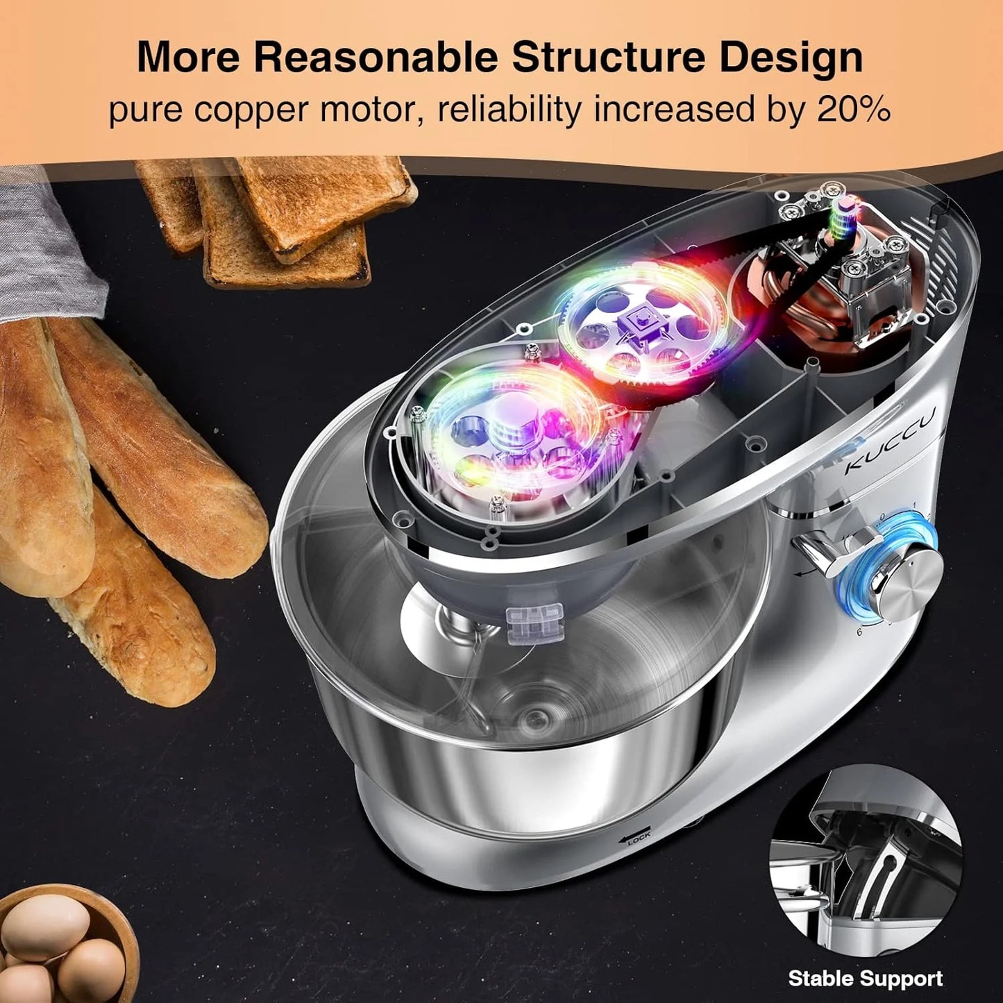 Stand Mixer 6.5 Qt 660W 6-Speed Tilt-Head Food Dough Mixer, Kitchen Electric Mixer with Stainless Steel Bowl,Dough Hook,Whisk, Beater, Egg white separator