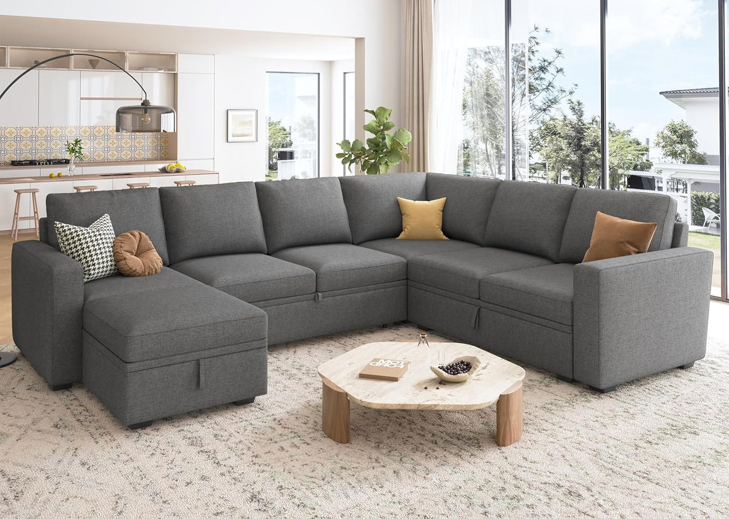 HONBAY Modular Sectional Sleeper Sofa with Pull Out Bed, L Shaped Couch with Storage Seat, Convertible Sectional Couches for Living Room