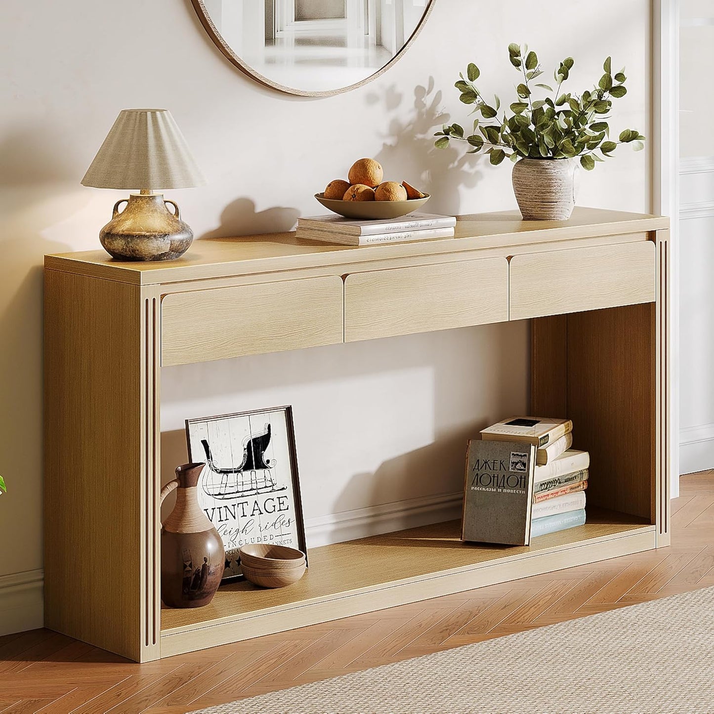 63.9" Long Console Tables for Entryway Farmhouse Entryway Table with Drawers