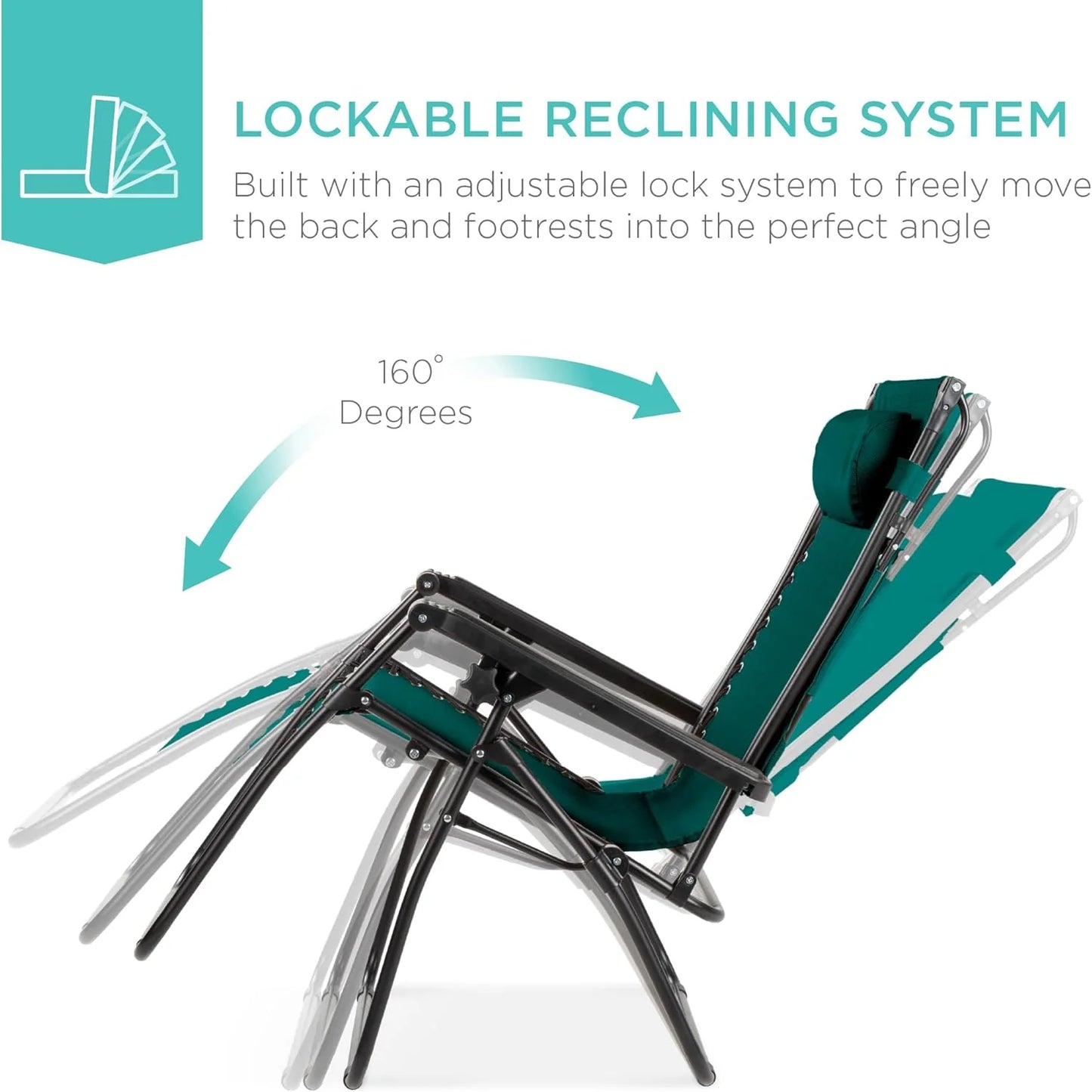 Best Choice Products Folding Zero Gravity Outdoor Recliner Patio Lounge Chair w/Adjustable Canopy Shade, Headrest, Side Accessory Tray, Textilene Mesh - Peacock Blue