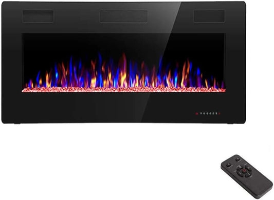R.W.FLAME 60" Recessed and Wall Mounted Electric Fireplace, Low Noise, Fit for 2 x 6 Stud, Remote Control with Timer, Touch Screen, Adjustable Flame Color and Speed, 750-1500W
