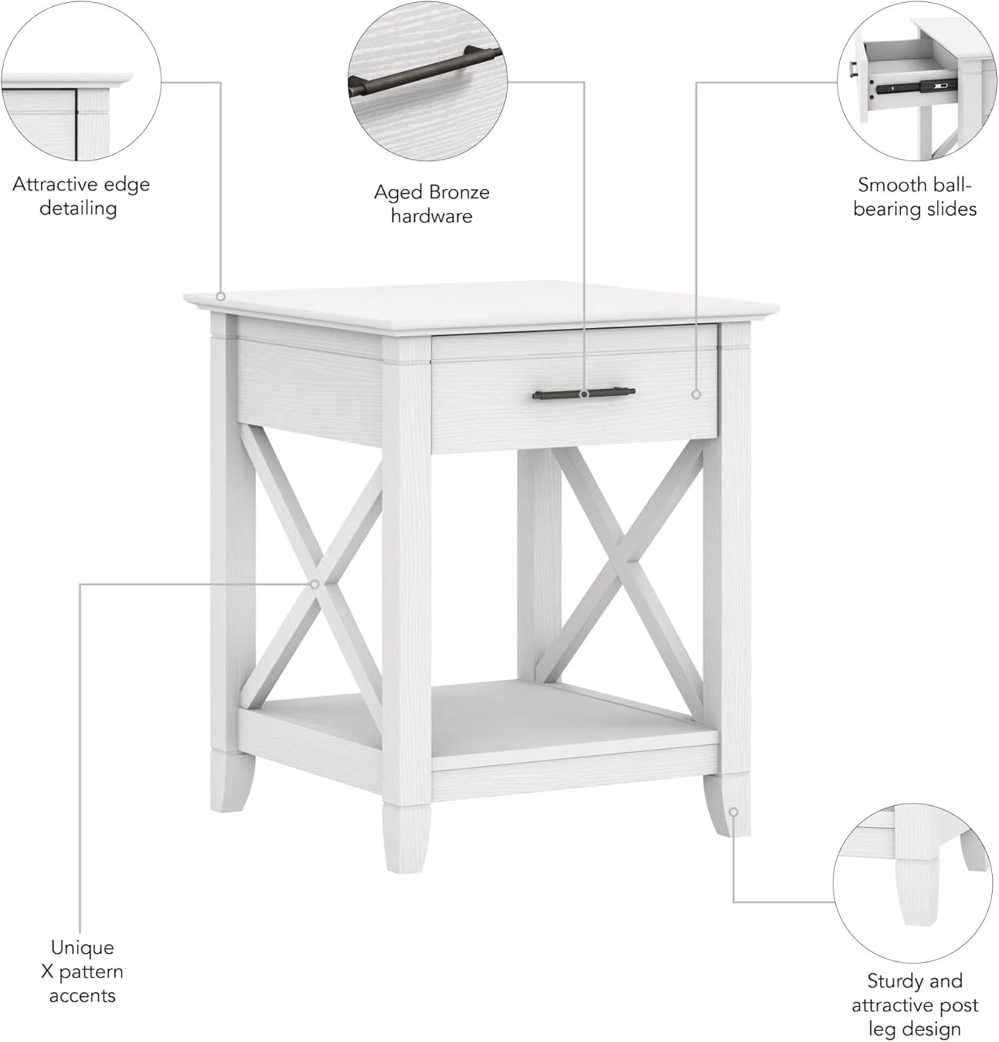 Key West Small End Table with Storage Modern Farmhouse Accent Shelf