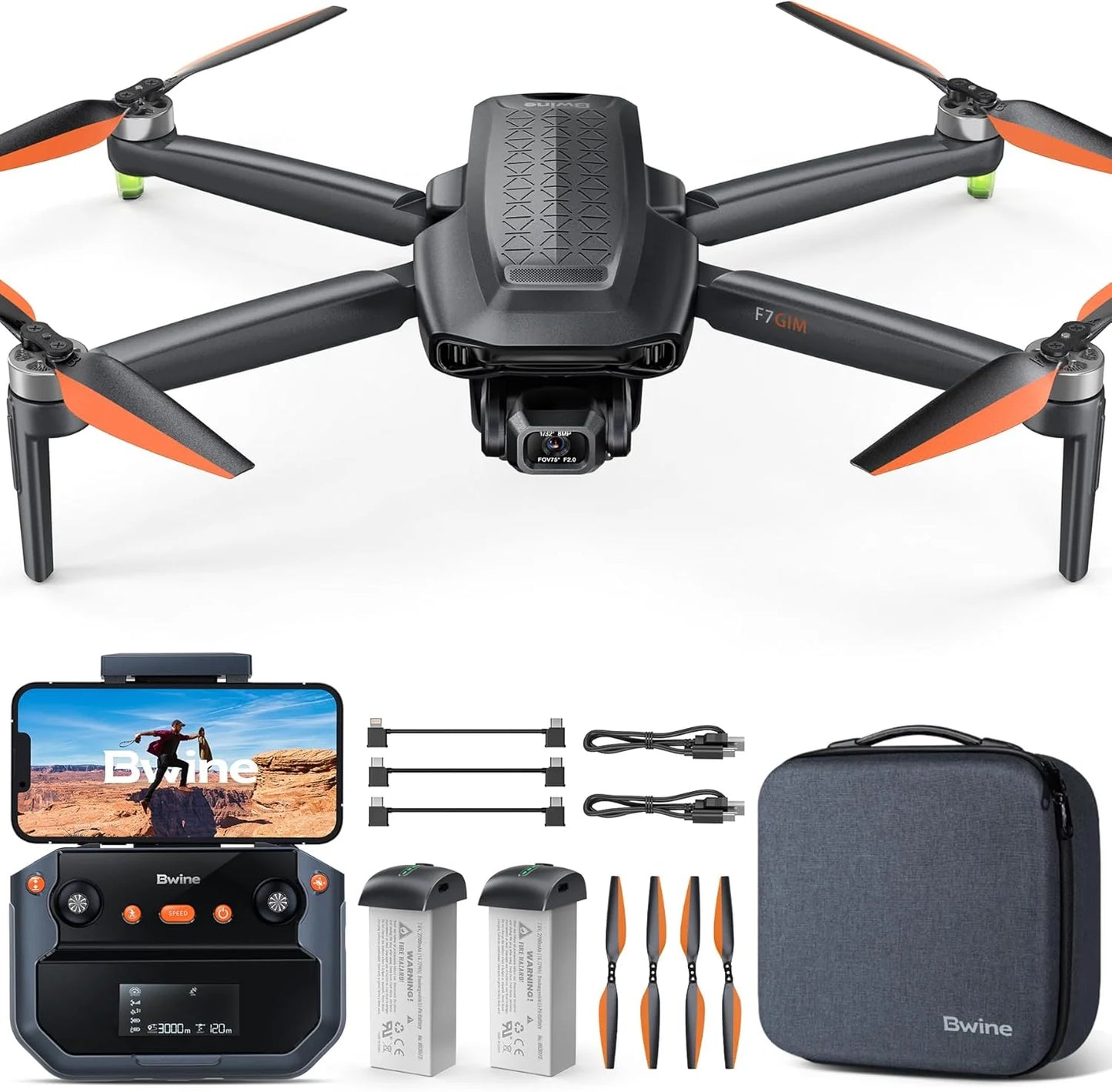 Adult-specific camera drone with 4K UHD aerial photography, 3-axis gimbal, 10,000-foot control, 3 batteries for 75 minutes of flight time, and GPS tracking