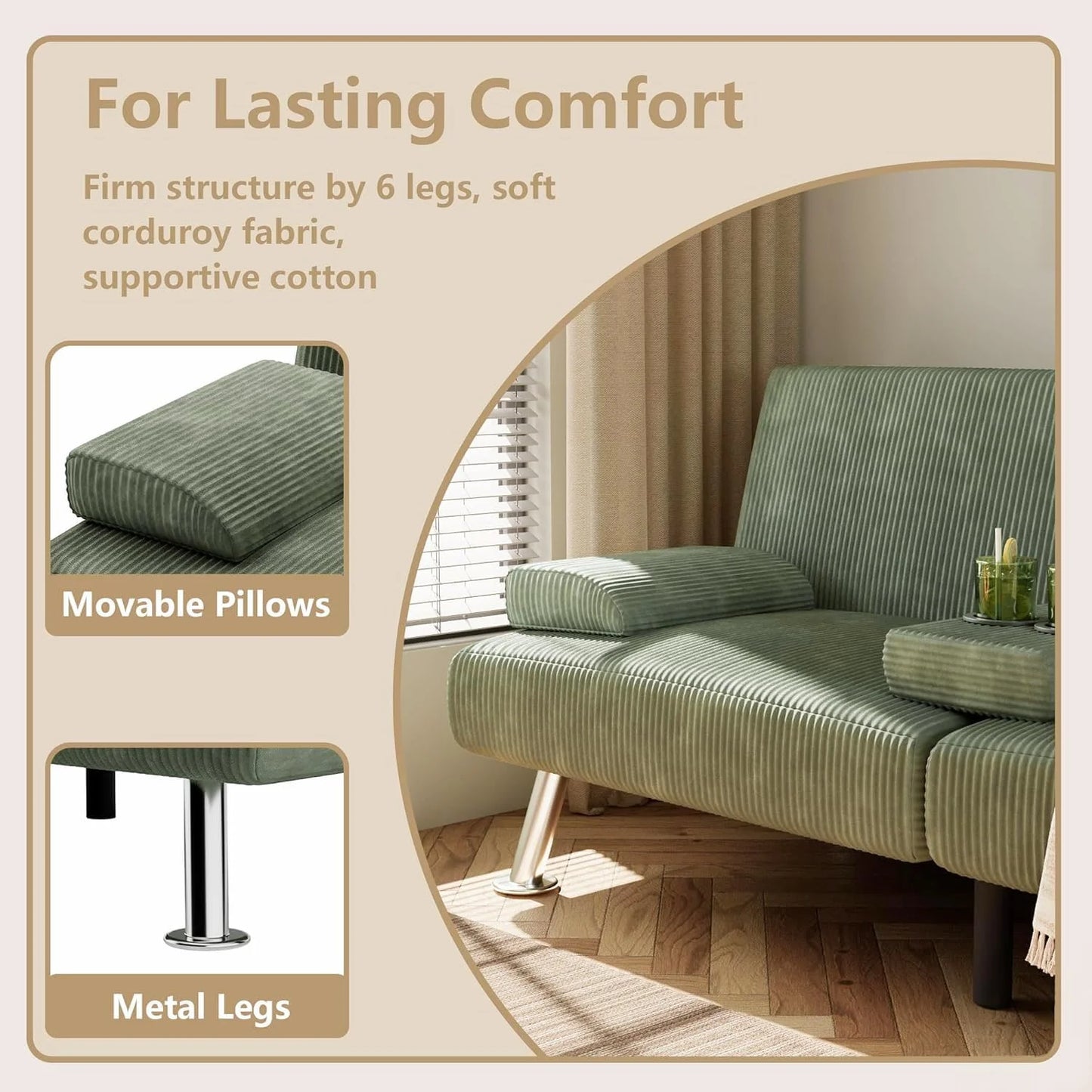 Flamaker Futon Sofa Bed Modern Folding Futon Set Convertible Recliner Lounge for Living Room with 2 Cup Holders, Removable Armrests (PU Leather, Black)