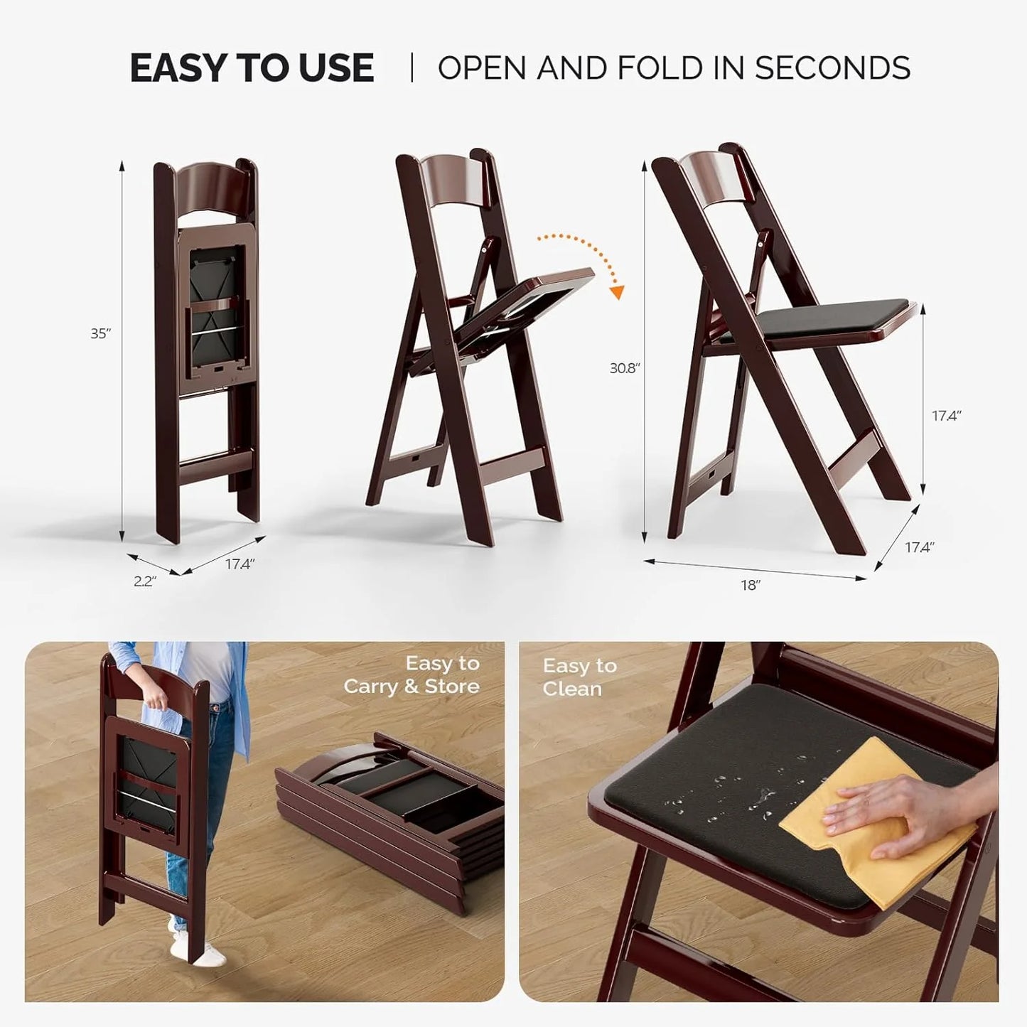 VINGLI Resin Folding Chair with Cushion Foldable Plastic Chair with Comfortable Cushioned Seat