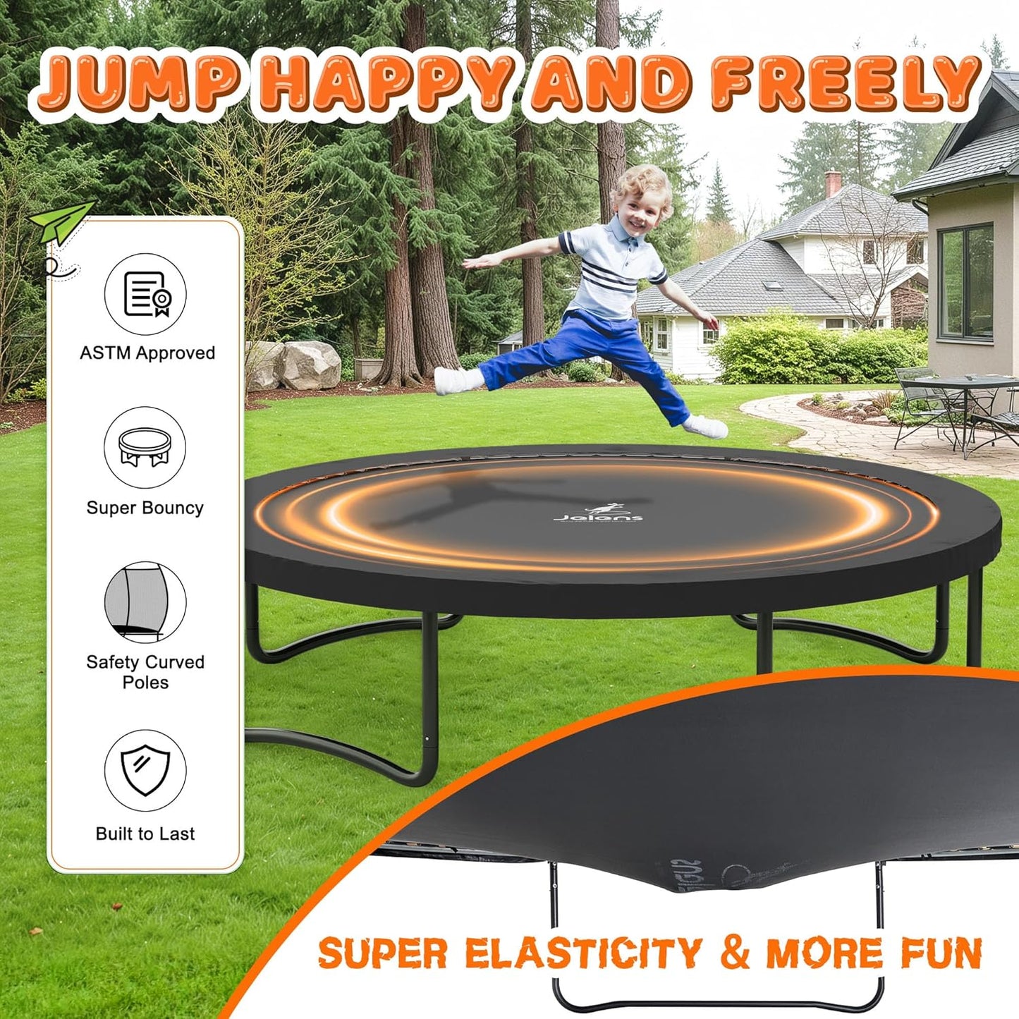 Trampoline 8FT 10FT 12FT 14FT 16FT, Recreational Trampolines with Enclosure Net and Ladder, Outdoor Anti-Rust Trampolines for Kids and Adults, ASTM Approved